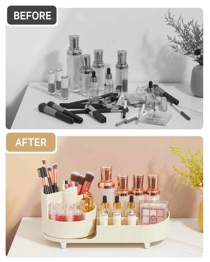 Syntus Makeup Organizer Countertop, Rotating Makeup Brush Holder Large Capacity Cosmetic Display Cases, Spinning Storage Holder for Vanity, Desk, Skincare, Perfume Organization