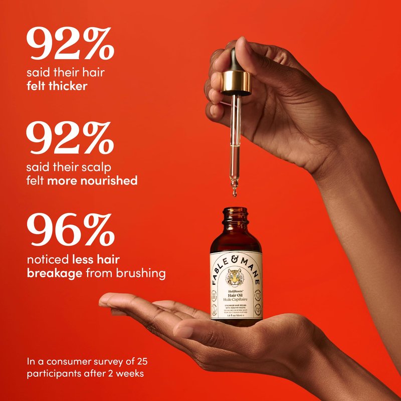 Fable and Mane Hair Oil - HoliRoots Strengthening Serum for Damaged, Frizzy Hair with Amla, Castor Oil for Hair Health - 3.4FL oz