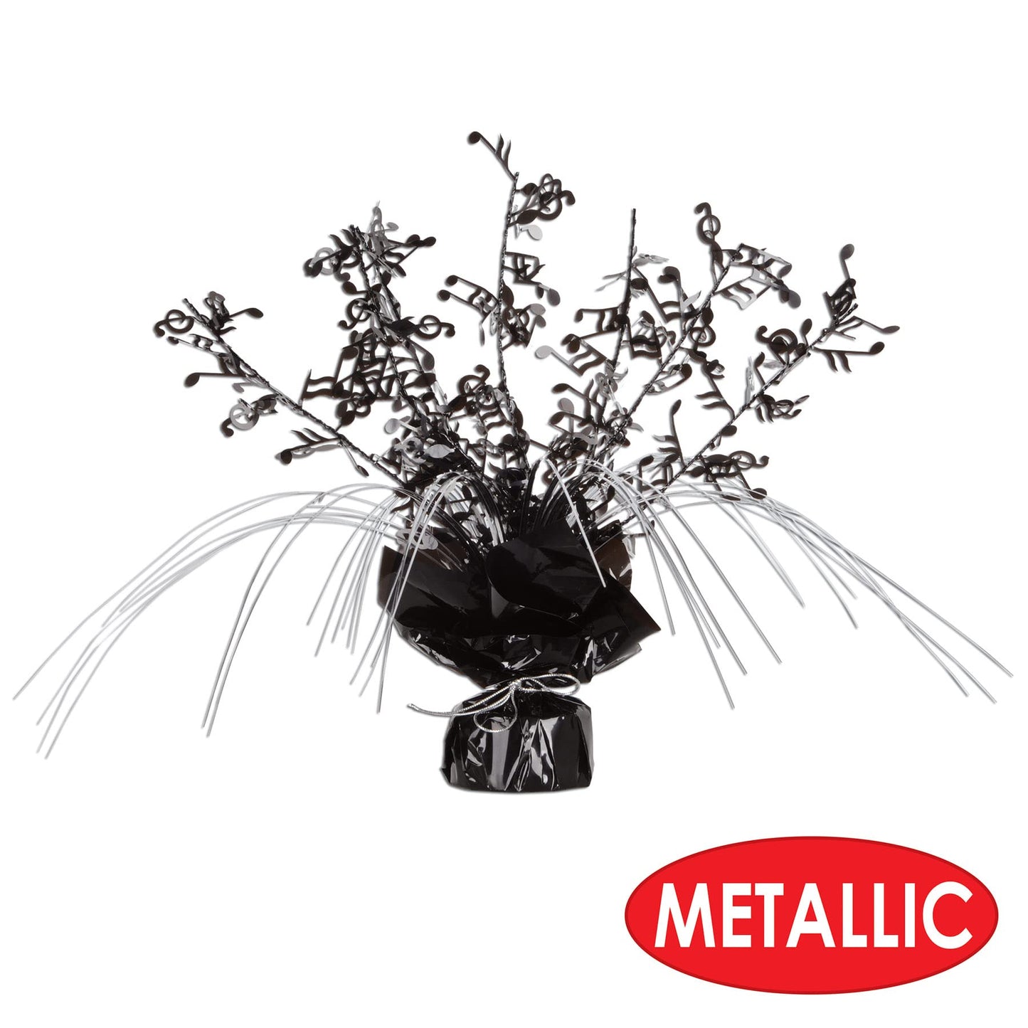 Beistle 2 Piece Musical Notes Table Centerpieces, Black Metallic Plastic Music Theme Party Supplies, Band and Orchestra Concert Decorations, 11"