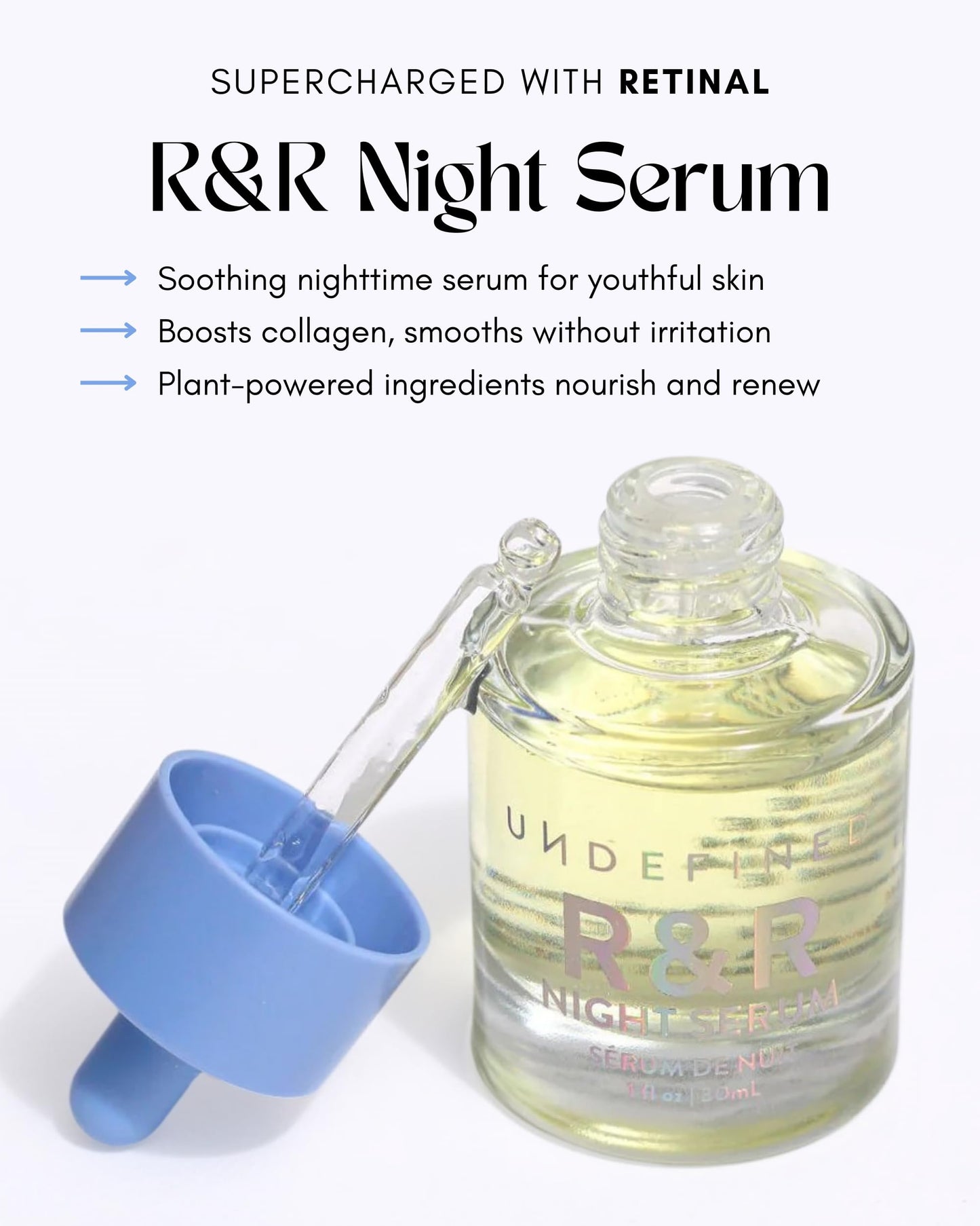 Undefined R&R Night Serum – Retinal Face Oil (Retinaldehyde) with Blue Tansy, Tamanu, Bakuchiol, Squalane to Repair and Boost Collagen for Youthful Skin