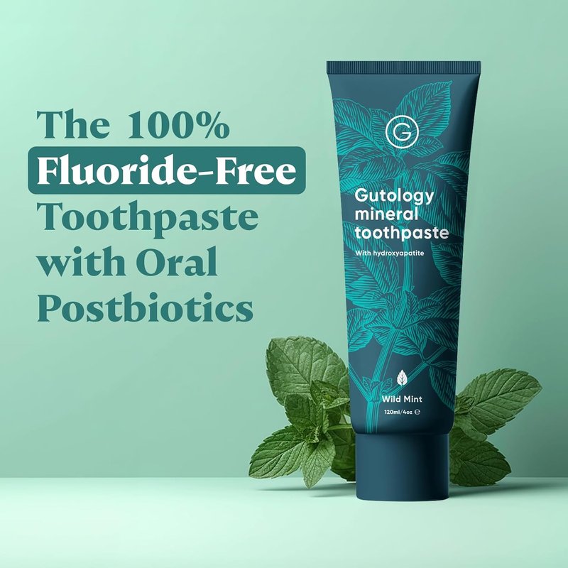 Gutology Natural Probiotic Toothpaste - Fluoride-Free Remineralizing Formula for Sensitive Teeth | Wild Mint Flavor, 5.5 Fl Oz
