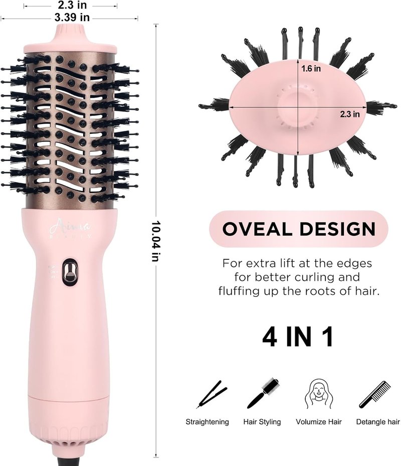 Aima Beauty Travel Hair Dryer Brush - Dual Voltage Hot Air Brush for Frizz-Free Styling | Pink