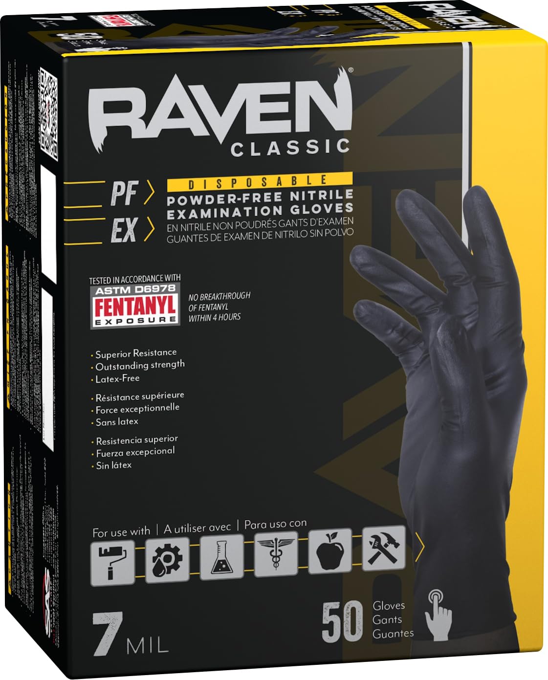 SAS Safety 66519-01 Raven Powder-Free Exam Grade Nitrile - 6 mil 50 Gloves per box