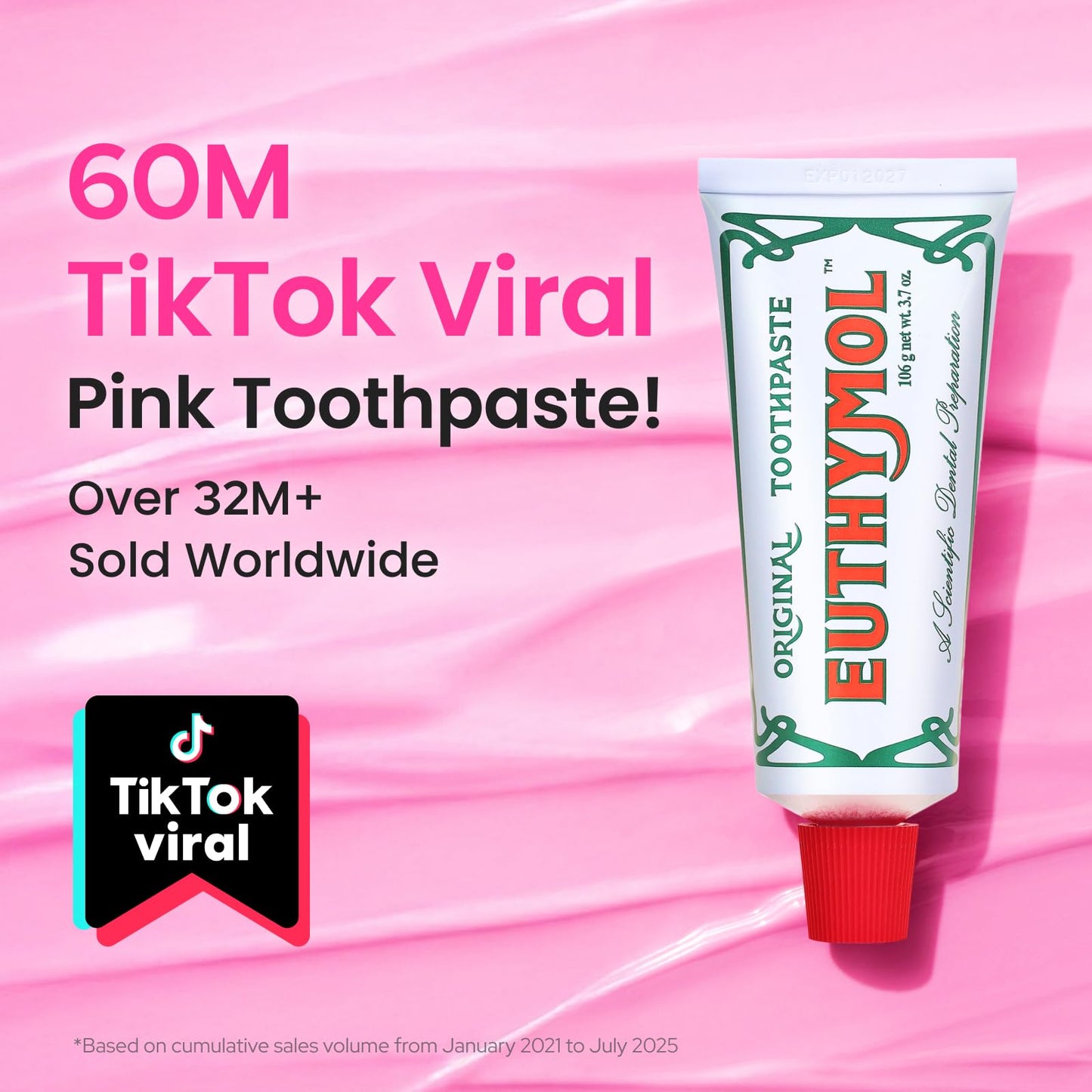 EUTHYMOL Original Pink Toothpaste (3.7fl oz * 2ea/Pack of 2) - Fluoride-Free Toothpaste for Sensitive Teeth & Gum. Bad Breath, Cavity Prevention, 12-Hour Long Lasting Freshness with Wintergreen