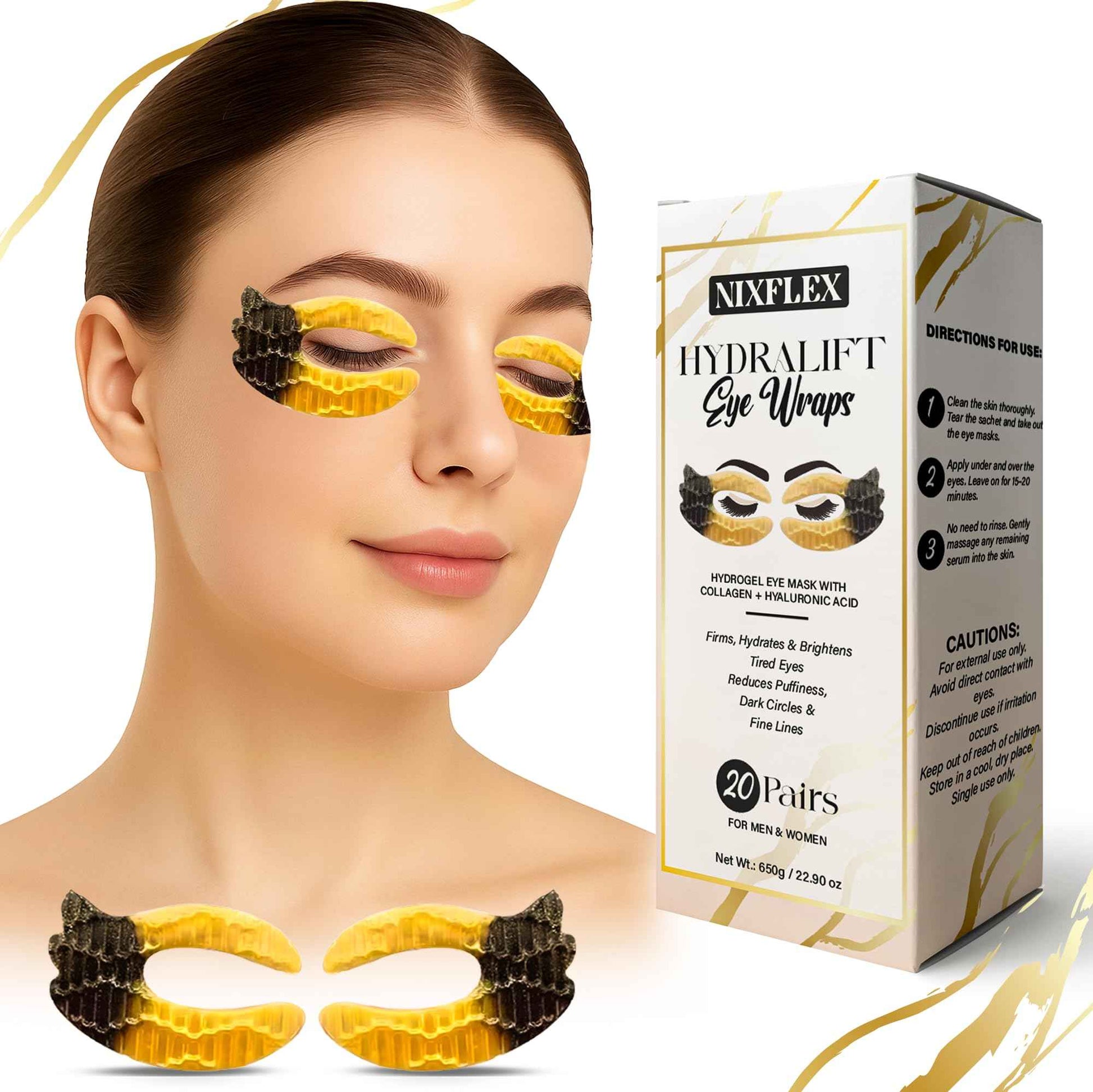NixFlex Under Eye Patches – 20 Pairs Collagen & Hyaluronic Acid Eye Masks for Dark Circles, Puffiness & Wrinkles | Hydrating, Firming, Anti-Aging, Vegan & Sensitive Skin Friendly