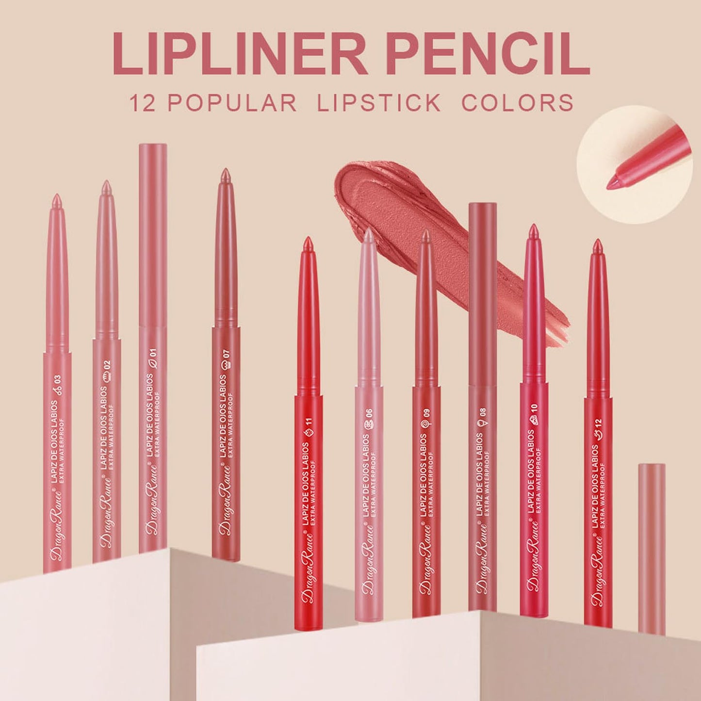 DENESTUP 12 Colors Lip Liner Combo, Matte Lipstick Lip Liner Set, long-lasting Lip Pencil Waterproof & Non-Stick Cup, Smooth Texture High Pigmented Natural Lip Pen Makeup Gift