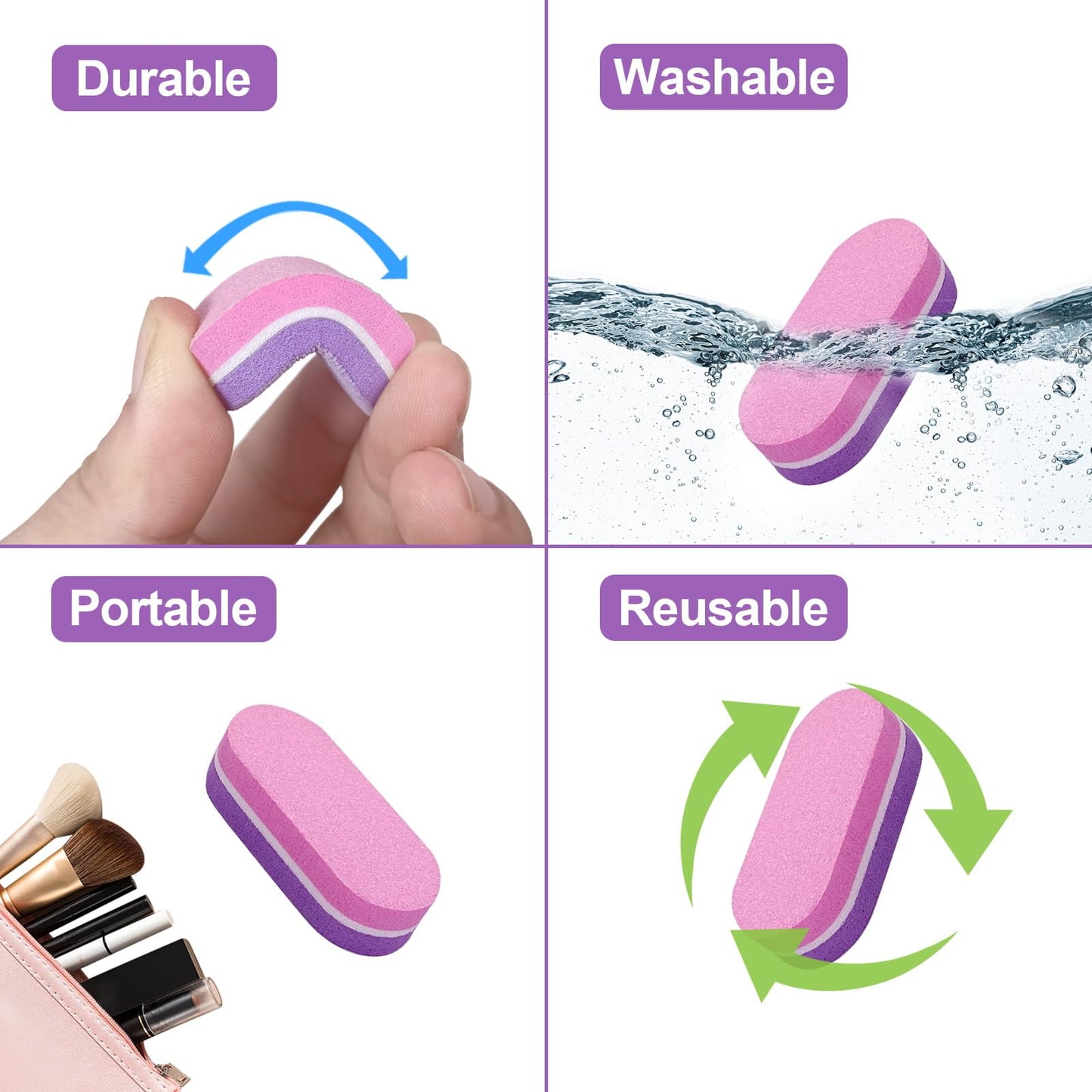 Mini Nail Buffer (100 Pack), Buffers for Acrylic Nails and Natural Nails, 100/180 Grit Nail Buffer Block Nail File Bulk Small Buffing Blocks for Nail Buff Professional Manicure Set Purple/Pink