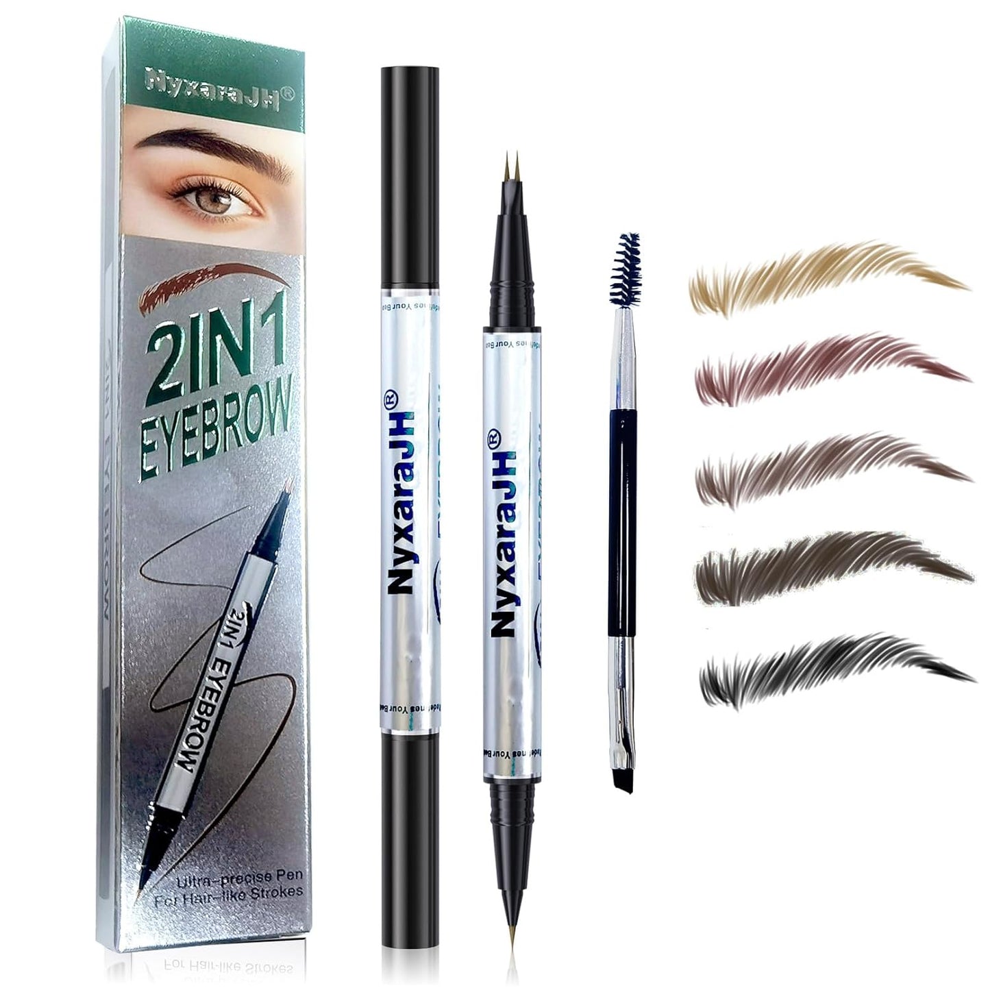 2-in-1 Eyebrow Pen - Dual Tip Precision Brow Liner for Hair-Like Strokes | Waterproof, 5 Natural Colors, 3# Dark Brown