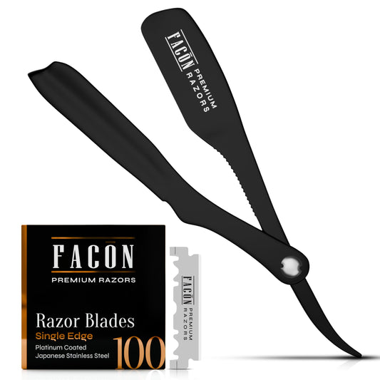 Facón Straight Razors for Men - Professional Barber Straight Edge Razor Kit with 100 Blades,Japanese Stainless Steel Barbero Shaver for a Smooth & Precise Shave, Premium Barber Razor for Men's Shaving