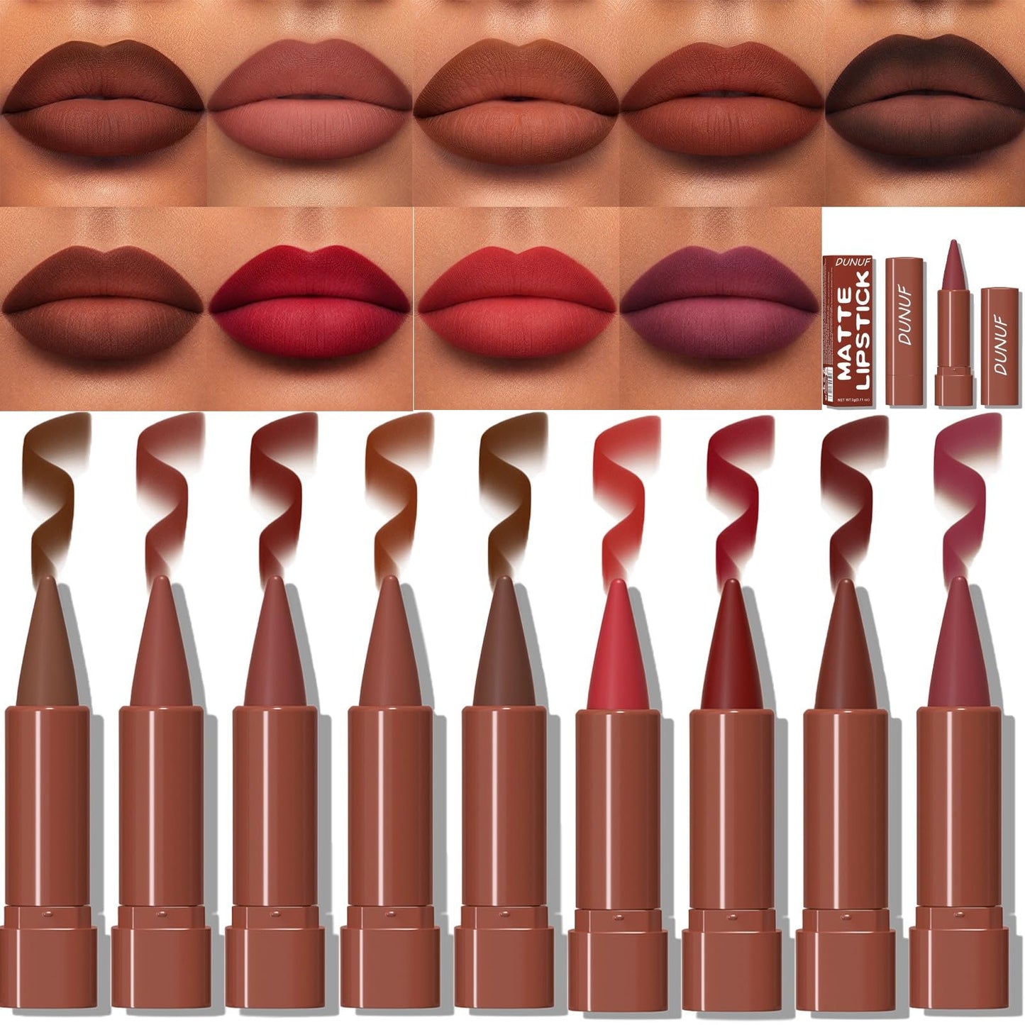 MooGlamor Matte Lip Liner Set Gradient Velvet Lip Crayon with Retractable and Long-Lasting Lipsticks for Women and Gift (9 Pcs #01-#09)