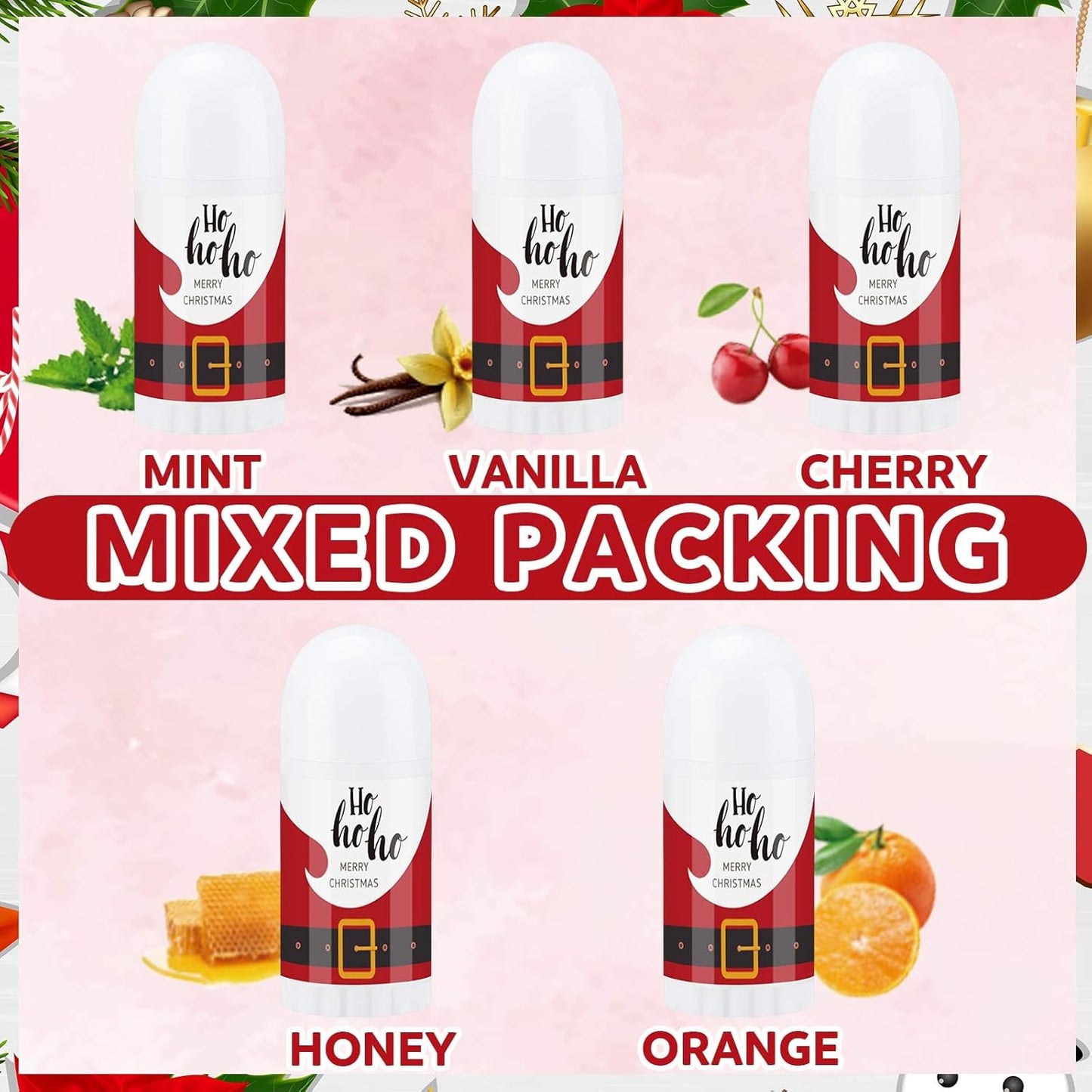 Christmas Mini Lip Balm Pack - 50 Assorted Flavors | Natural Beeswax Moisturizer for Dry Lips
