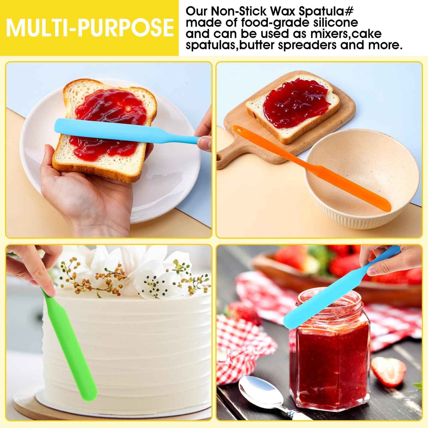 24pcs Jar Spatula,Silicone Jar Scraper with Long Handle,Jam Spreader Cake Cream Butter Spatulas, Silicone Spatula Waxing Applicator for Home Salon Body Use