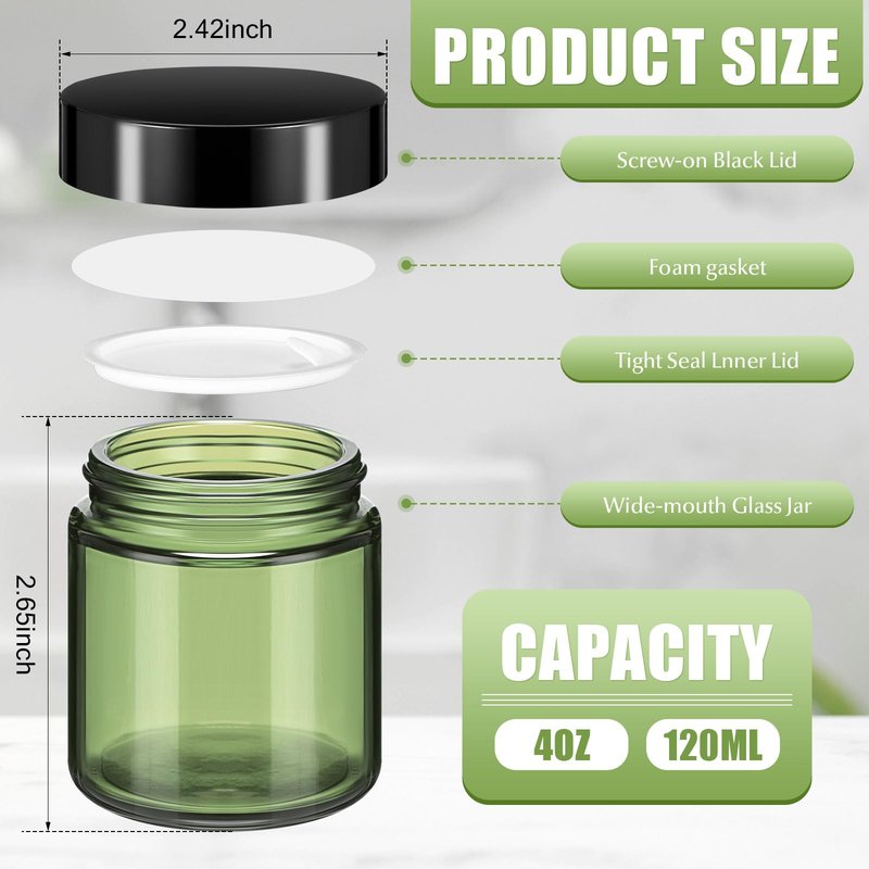 Norme 24 Pcs 4 oz Glass Jars with Lids Leakproof Round Airtight Empty Cosmetic Jars with Inner Liners Lid for Storing Lotions Powder Ointments Making Tins(Olive Green)