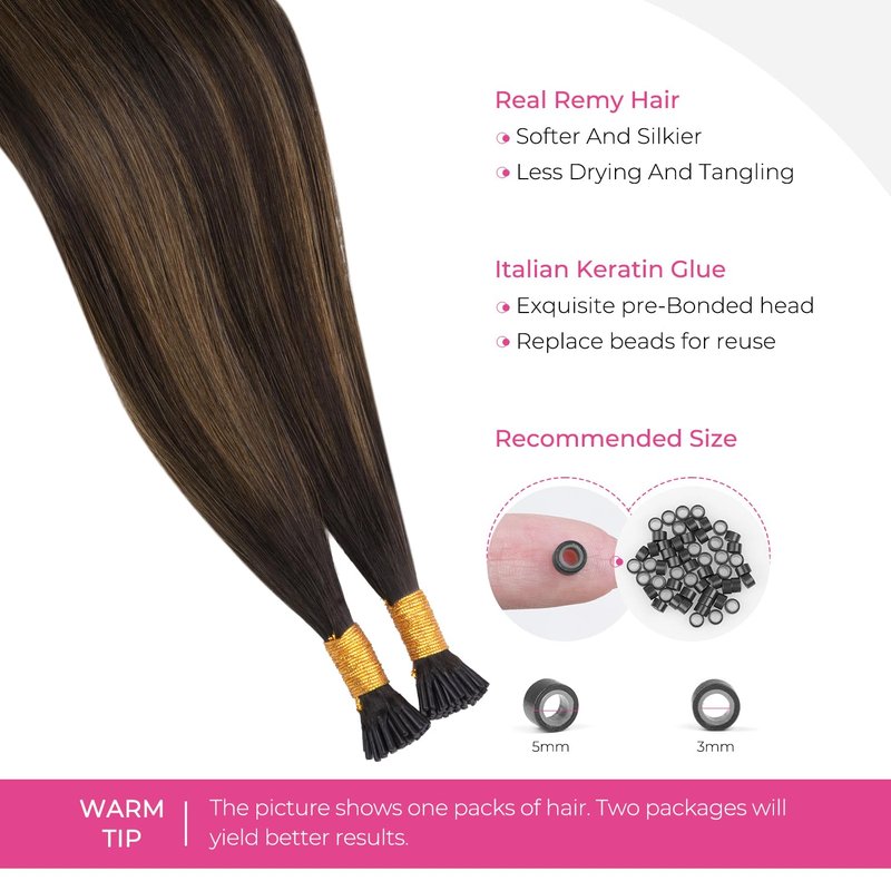 Lashey I Tip Hair Extensions Human Hair Dark Brown To Chestnut Brown 14 Inch Straight 50g 100s Pre Bonded I Tips for Women