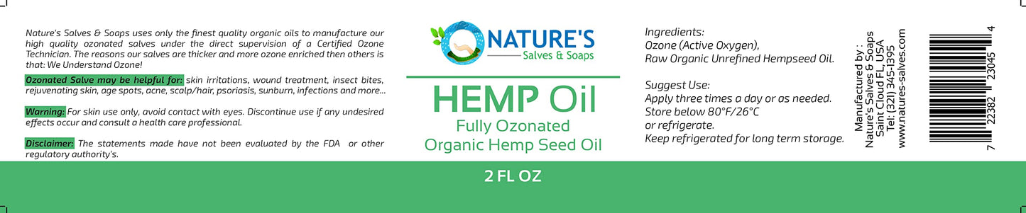 Nature's Salves Fully Ozonated 100% Organic Cold Pressed Unrefined Hemp Seed Oil - 2 Oz