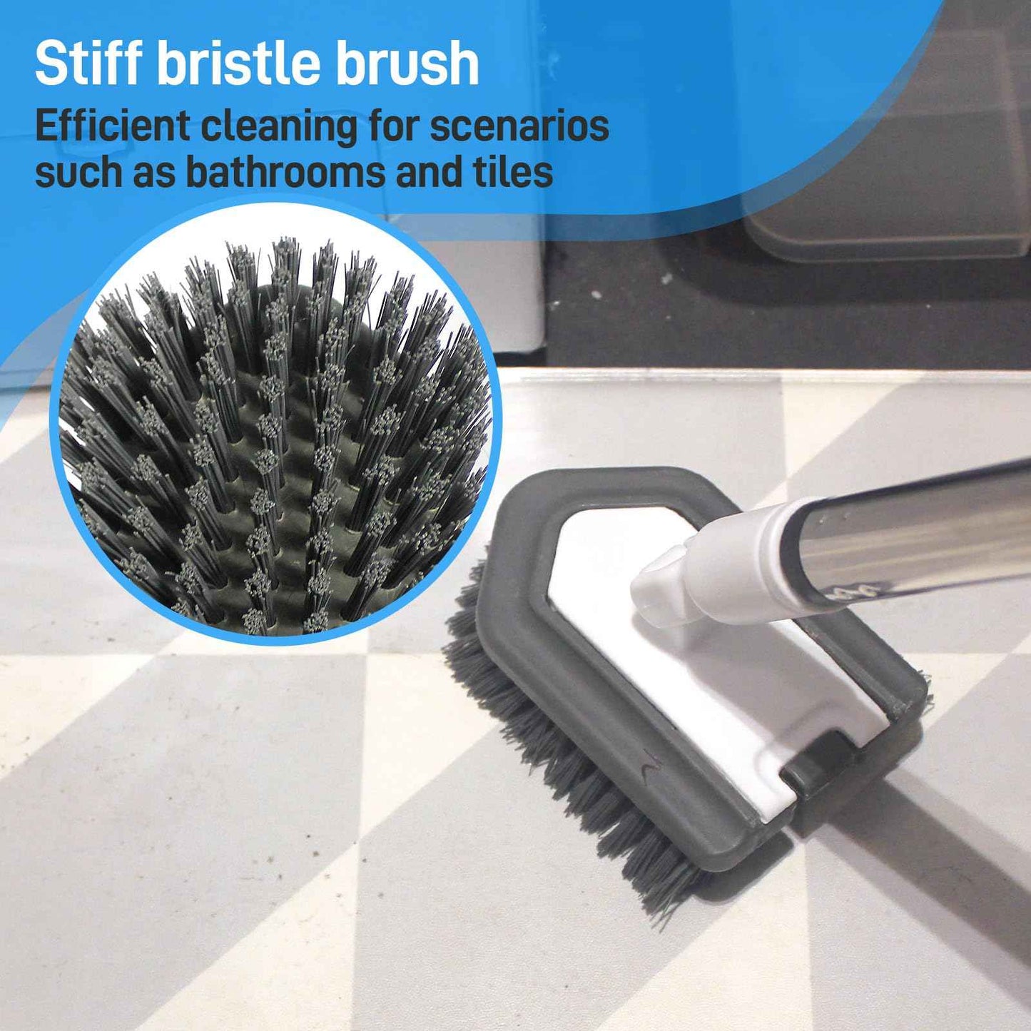 FRAXIR Floor Scrub Brush, 5 in 1 Tile Tub Scrubber with 56" Adjustable Long Handle and 5 No Scratch Scrubber Heads for Bathroom, Kitchen, Toilet, Bathtub