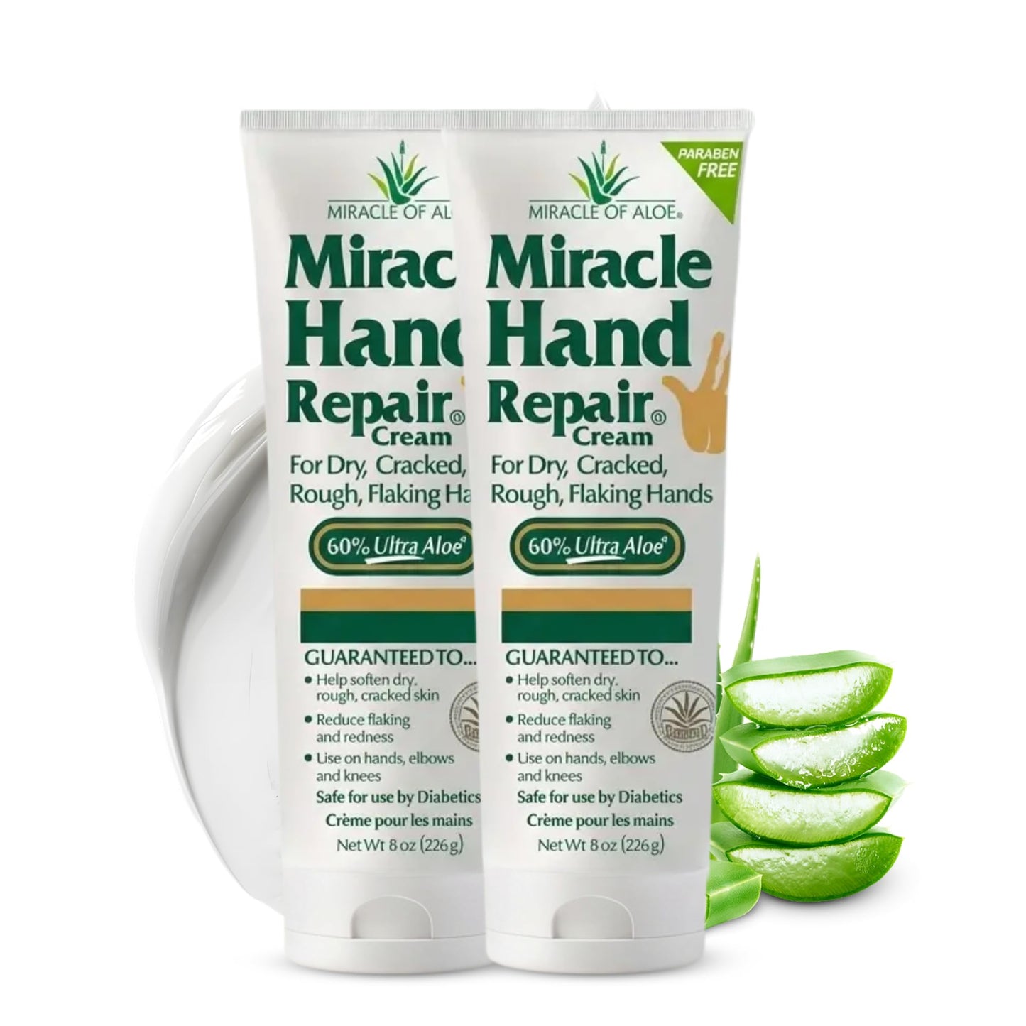 Miracle Hand Repair Cream for Dry Cracked Hands 8 oz Best Healing Hand Cream with 60% Aloe Vera - Non-Greasy Moisturizer for Working Hands - Fast Absorbing Lotion for Extremely Dry Skin (2-Pack)