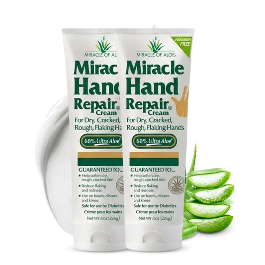 Miracle Hand Repair Cream for Dry Cracked Hands 8 oz Best Healing Hand Cream with 60% Aloe Vera - Non-Greasy Moisturizer for Working Hands - Fast Absorbing Lotion for Extremely Dry Skin (2-Pack)