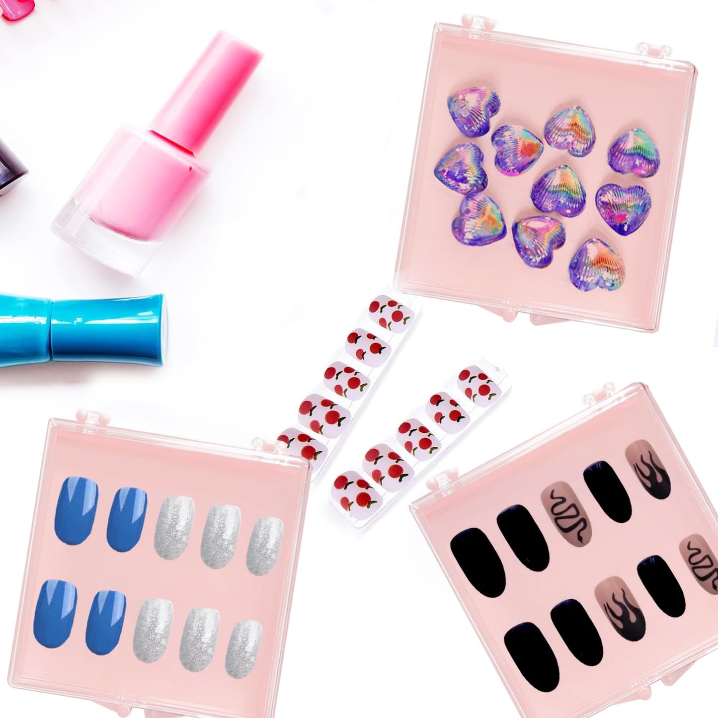 30 Sets Press on Nail Box Nail Display Case Artificial Nail Display Storage Box with 60 Pcs Adhesive Double Sided Tape Press On Nail Packaging for Nail Salon