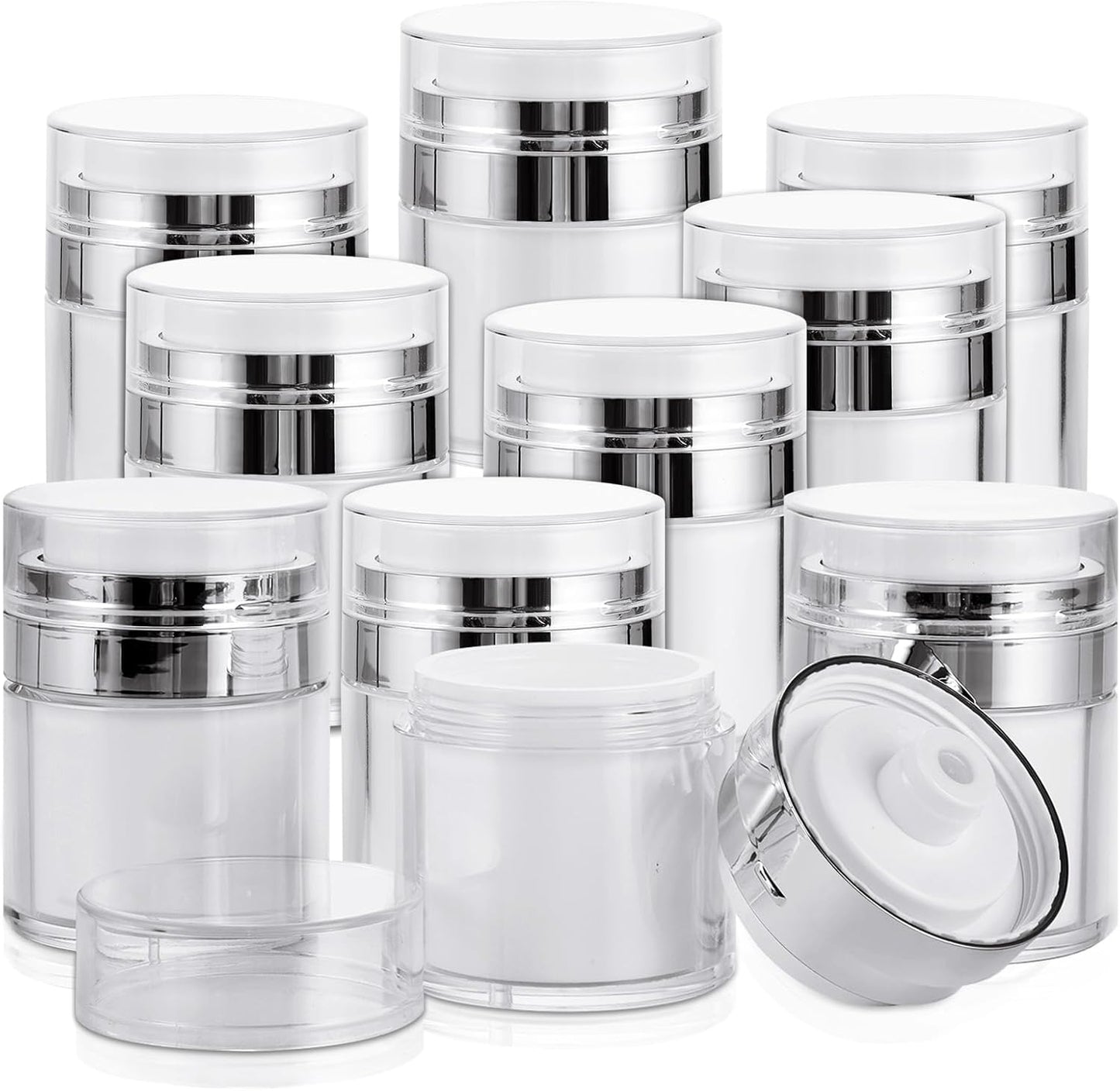 Airless Pump Jars - 10 Pack 1 Oz Moisturizer Dispenser for Skincare Cream | 30ml