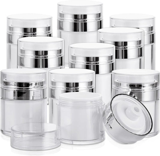 Airless Pump Jars - 10 Pack 1 Oz Moisturizer Dispenser for Skincare Cream | 30ml