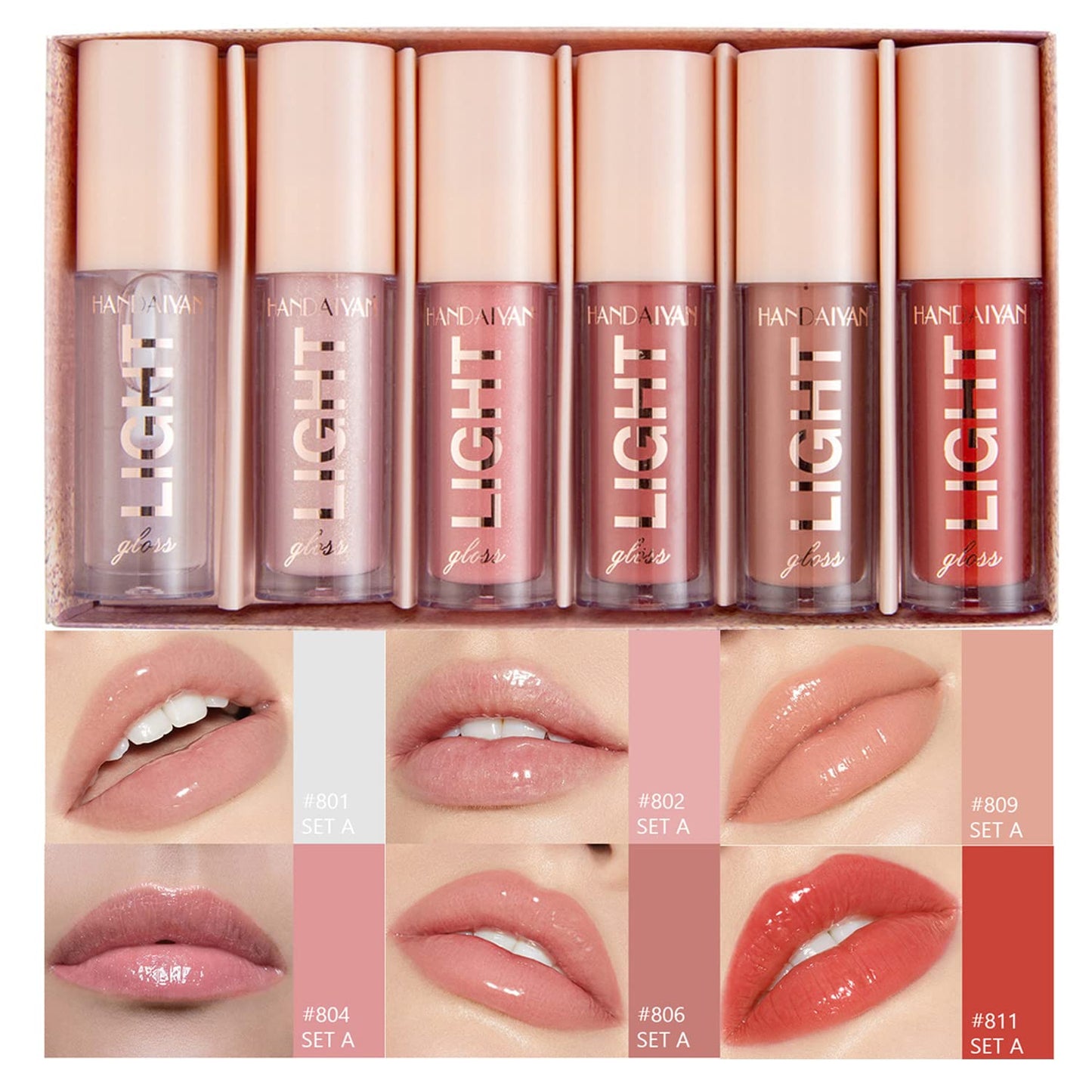 BANGFENG 6PCS Lip Oil Light Lipgloss Set, Moisturizing Hydrating Lip Glow Oil Lip Gloss Kit High Shine Lip Plumping Glass Finish Liquid Lipstick for Women (Set A)