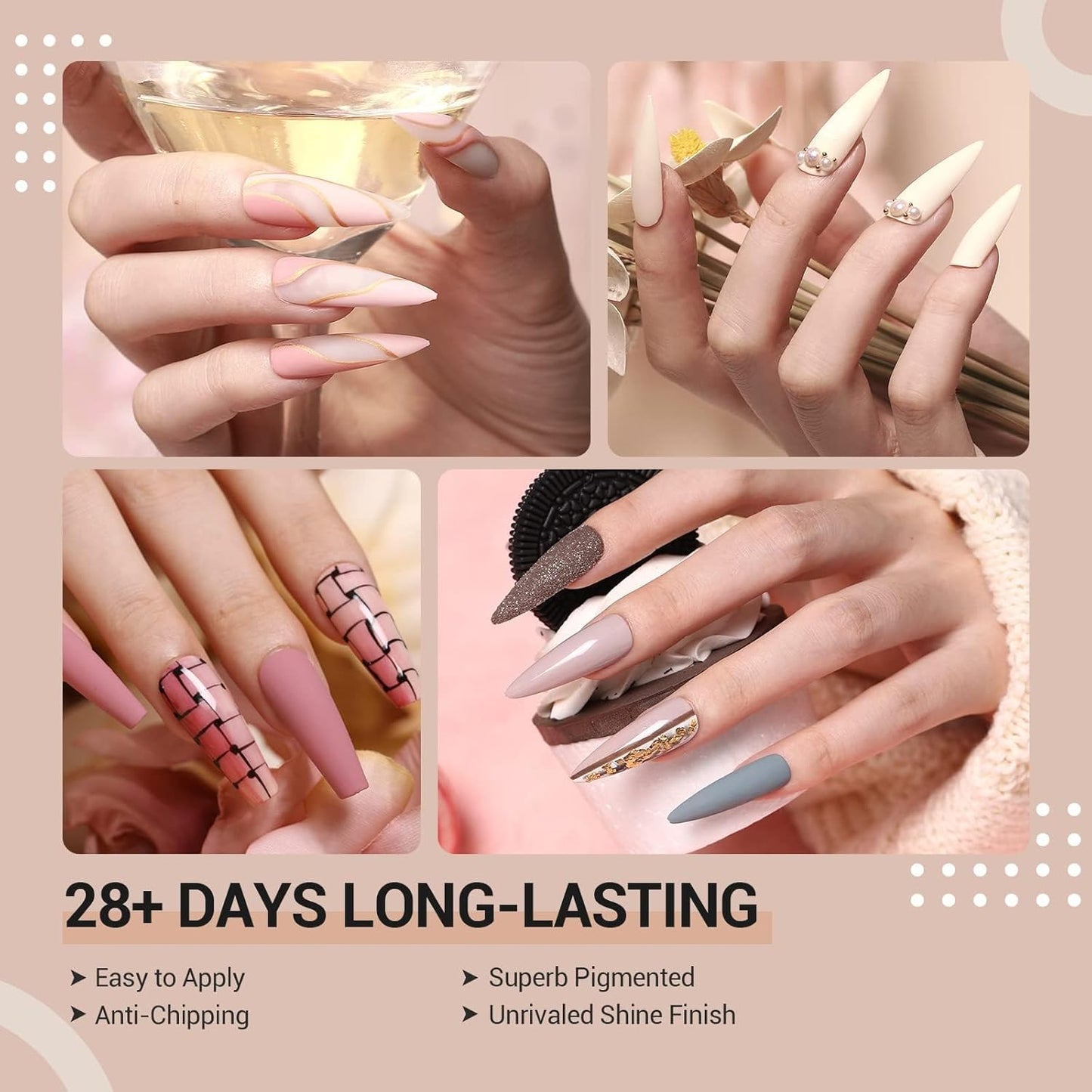 Modelones Nail Polish Set - 6 Quick Dry Colors | Milky White, Nude Pink, Iridescent Grey, Pearlescent Finish