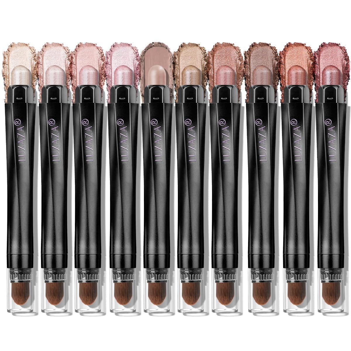 LUXAZA PRO Brown Eyeshadow Stick Makeup Set 10PCS, Neutral Shimmer And Matte Cream Eye Shadow Palette, Metallic Bronze Smoky Eyeliner Brightener Crayon Pencil Kit, Ideal Gift for Women -Love's Gifts