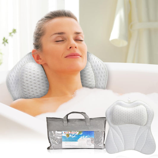 Bath Pillow for Tub, Bathtub Pillow for Head, Neck, Shoulder and Back Support, Ergonomic Luxury Bath Pillow for Bathtub, 6 Strong Suction Cups and Hook, Bathroom Accessories, White