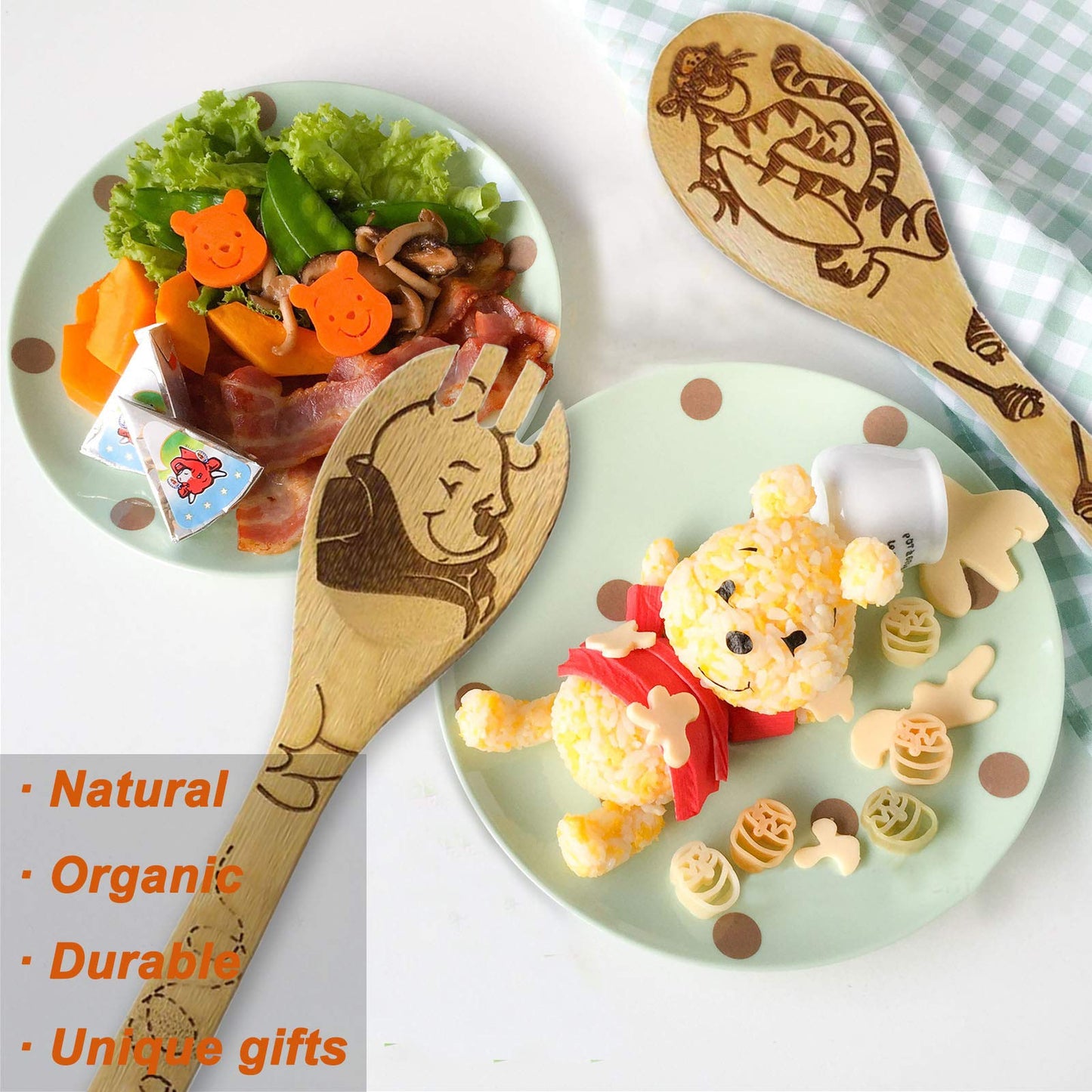 5 Cartoon Wooden Spoons for Cooking - Mom Birthday Gifts,Winnie Bear Gifts,Winnie the Bear Kitchen Accessories,Cute Tiger Spatula for Kitchen Decor,Mothers Day Gifts for Mom from Daughter,Son