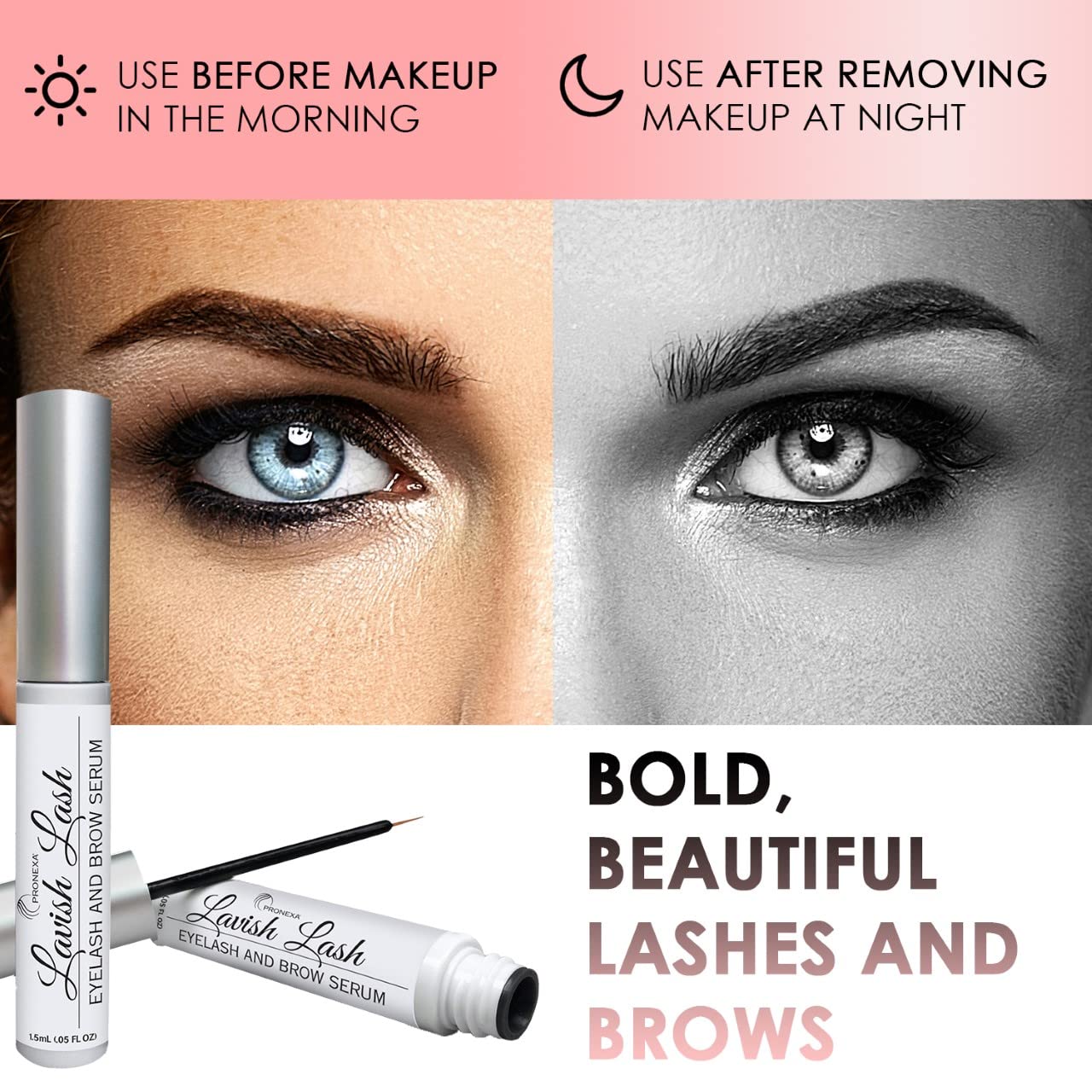 Pronexa Hairgenics Lavish Lash – Eyelash Growth Enhancer & Brow Serum with Biotin & Natural Growth Peptides for Long, Thick Lashes and Eyebrows! Dermatologist Certified, Cruelty Free & Hypoallergenic.