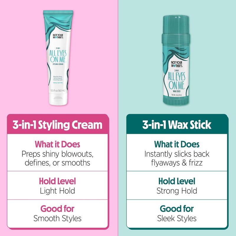Not Your Mother's All Eyes On Me 10-in-1 Hair Perfector & 3-in-1 Wax Stick & Styling Cream (3-Pack) - Protectant & Styling Products for All Hair Types