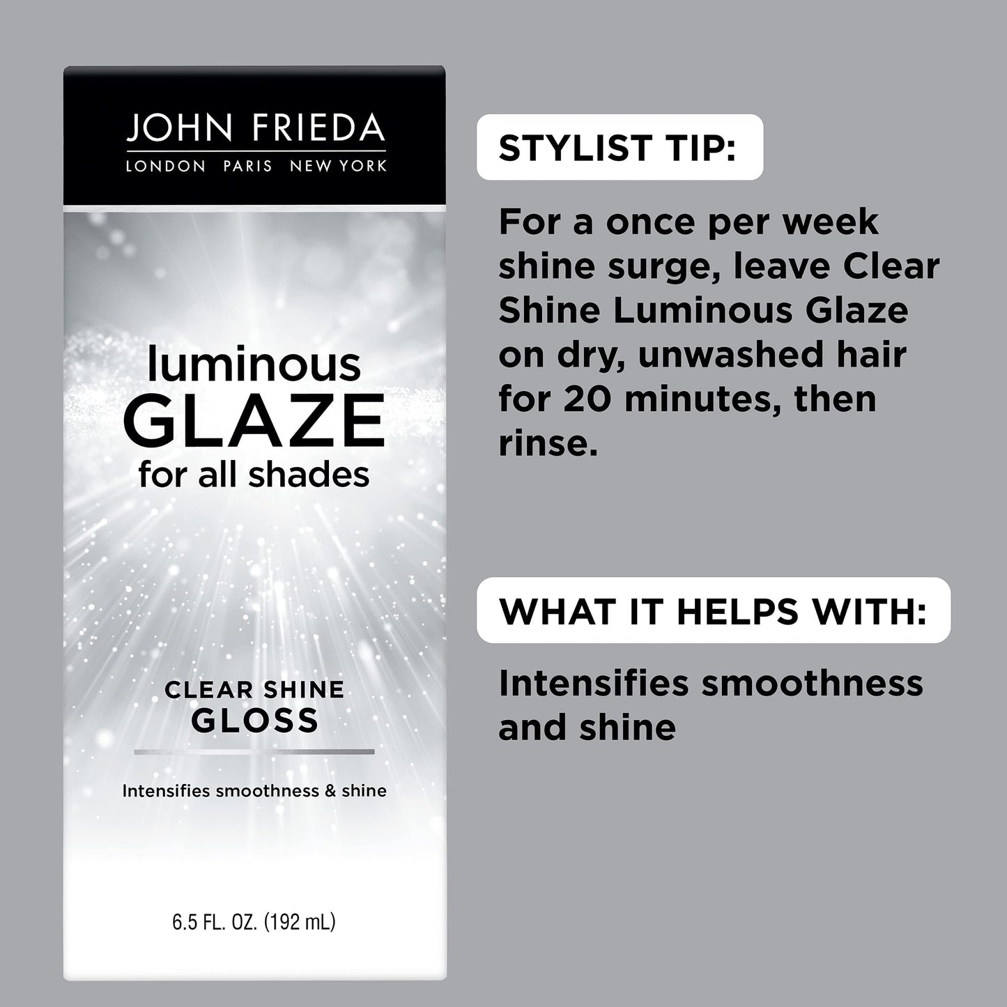 John Frieda Luminous Glaze Clear Shine Gloss, Anti-Fade, Color Enriching Gloss, Safe for Color Treated Hair, 6.5 Ounces