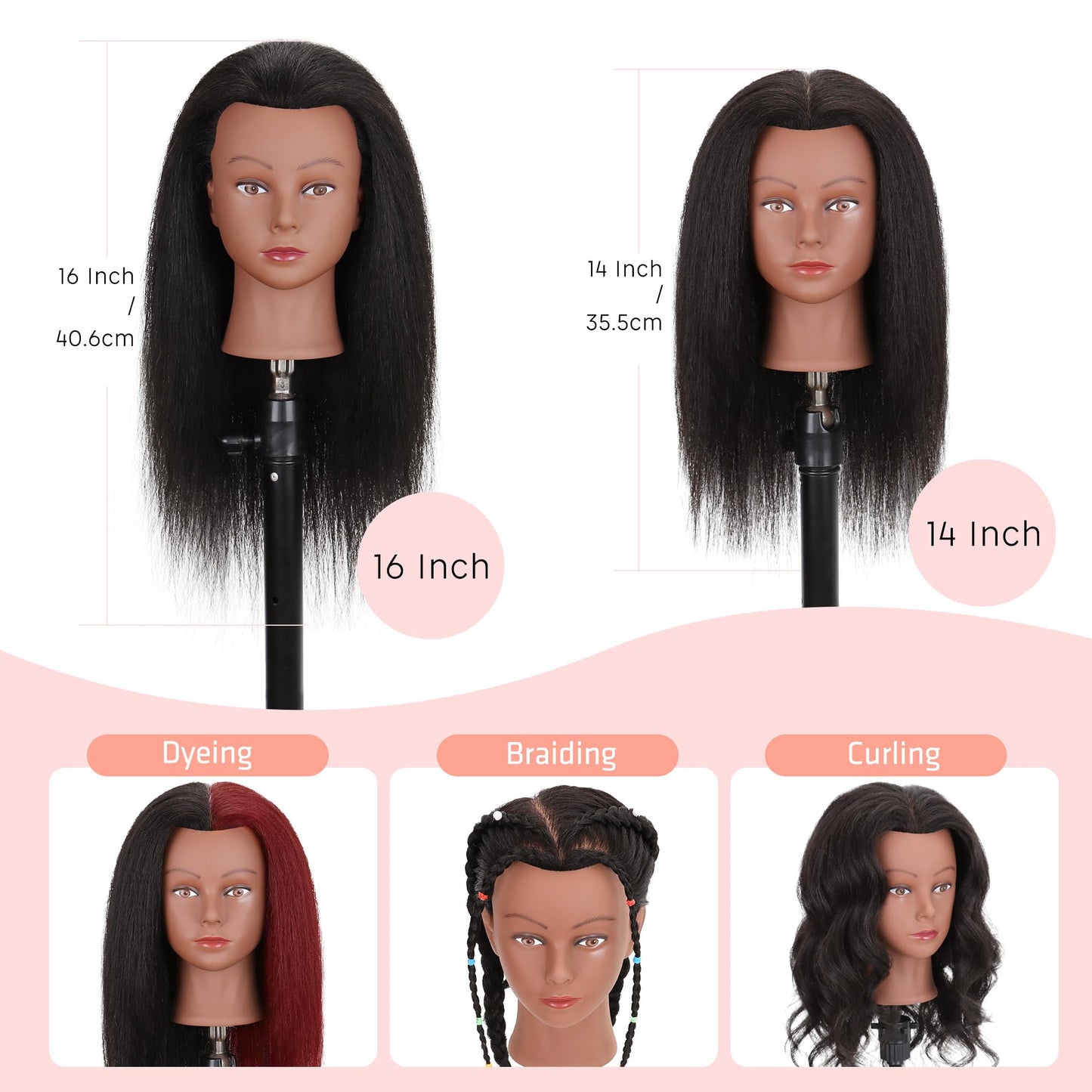 Mannequin Head Human Hair with Ttipod Stand, 100% Real Human Hair for Braiding, Cosmetology Hair Mannequin Head for Hair Styling with Adjustable Stand Tripod