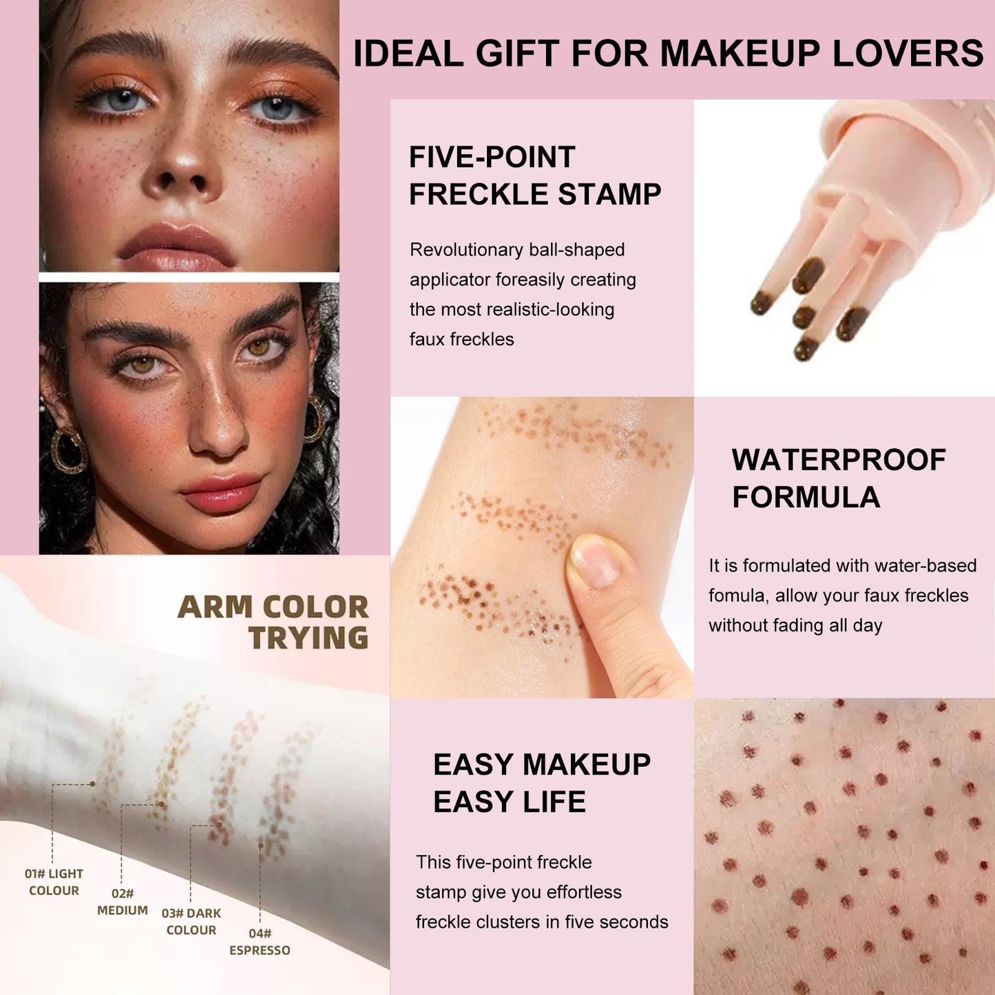 Hyesamyo Freckle Stamp Waterproof Sweatproof Long-Lasting Natural 4 Styles Freckle Makeup Tool (02# Medium)