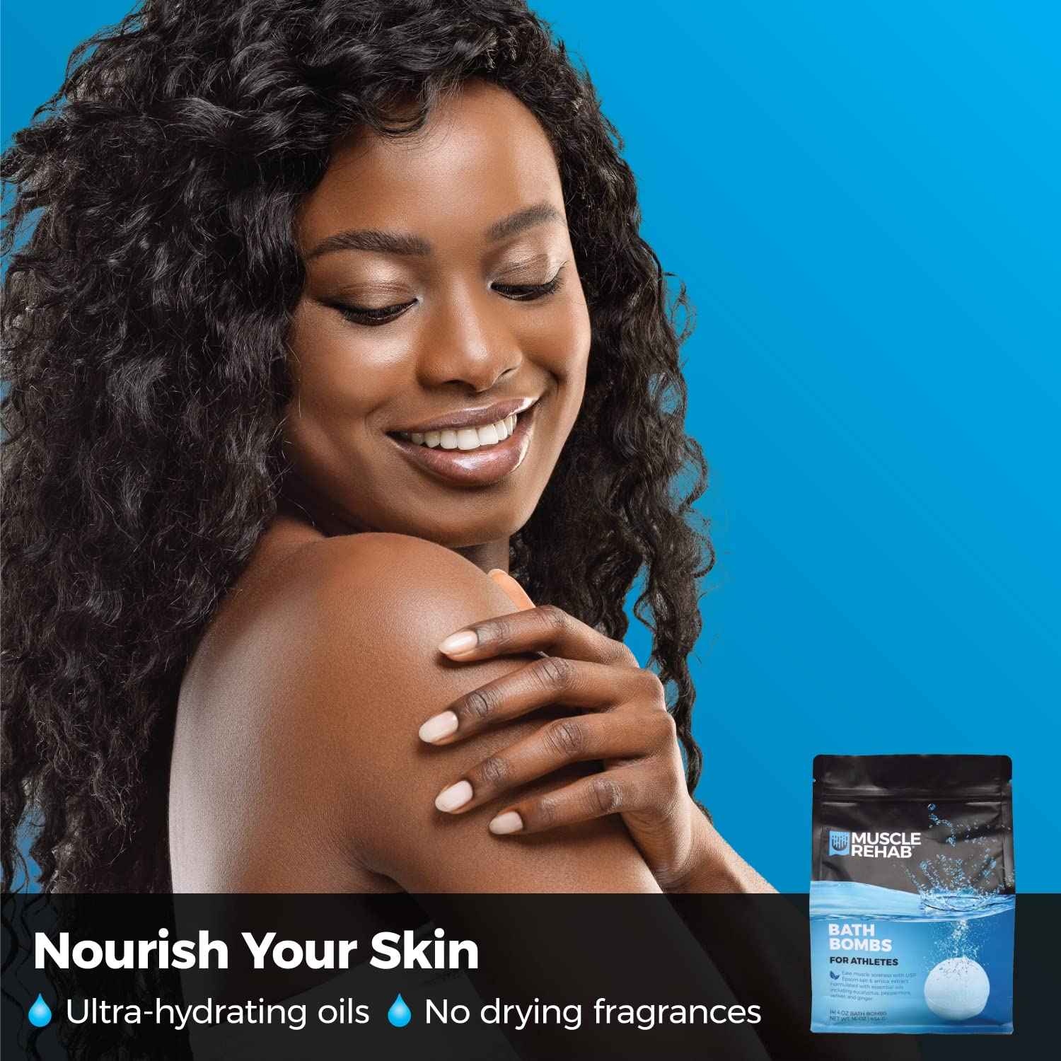 Muscle Rehab Epsom Salt Bath Bombs with Arnica (4 Pack) | Magnesium Recovery Soak for Sore Muscles, Post-Workout Relief & Relaxation | Eucalyptus, Turmeric & Clary Sage Essential Oils