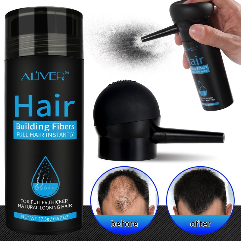 ALIVER Hair Fibers for Thinning Hair for Women & Men, Extra Spray Applicator, Black, 27.5 Gr Hair Powder Bald Spot Cover Up, Instantly Hair Filler, Undetected & Natural
