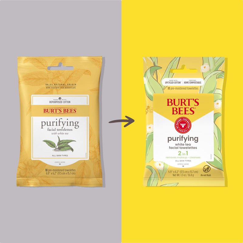 Burt's Bees Purifying Facial Towelettes With White Tea, Pre-Moistened Towelettes for All Skin Types, 99.1 Percent Natural Origin Skin Care, 10 ct. Package