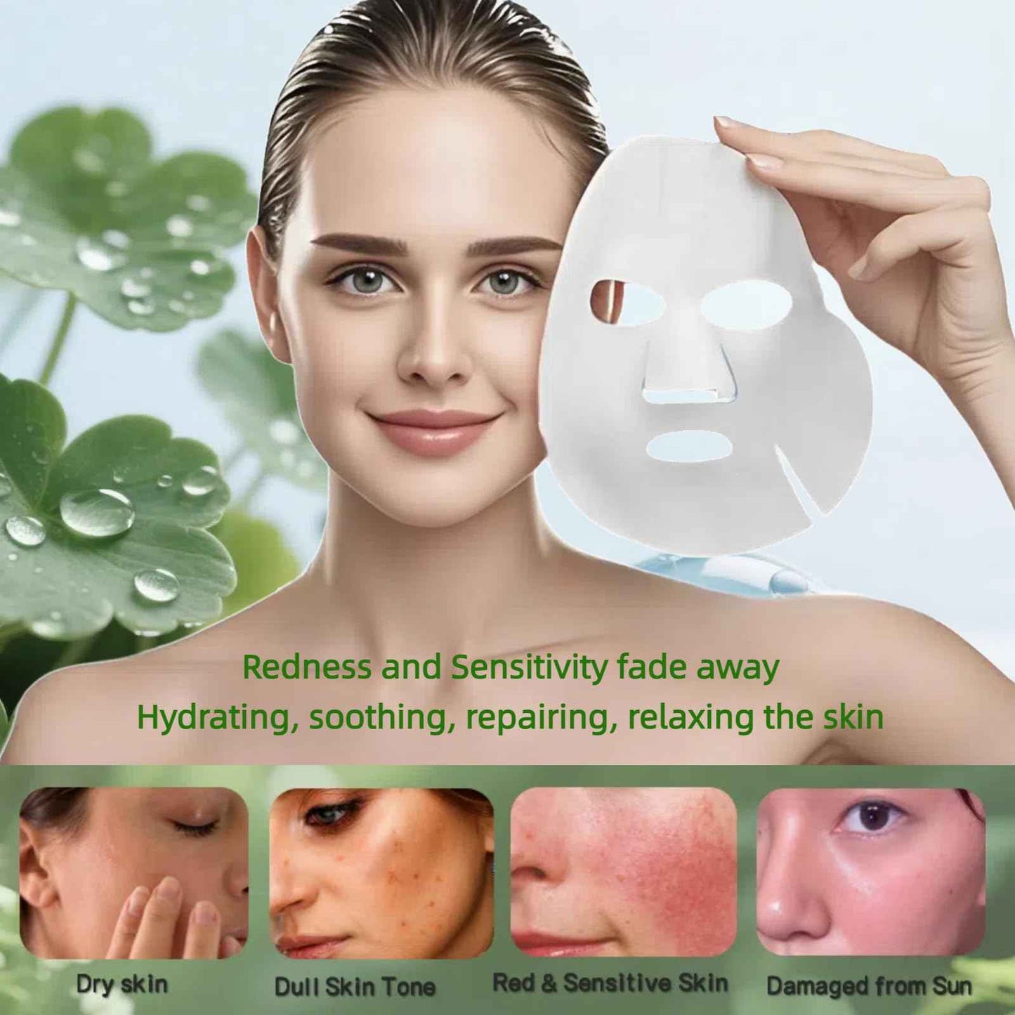 DTE NATURAL BEAUTY Centella Face Mask Sheet – Hydrating & Soothing Skincare for Sensitive & Dry Skin, Moisturizing Facial Masks for Women, Home Spa & Self-Care Gift Set