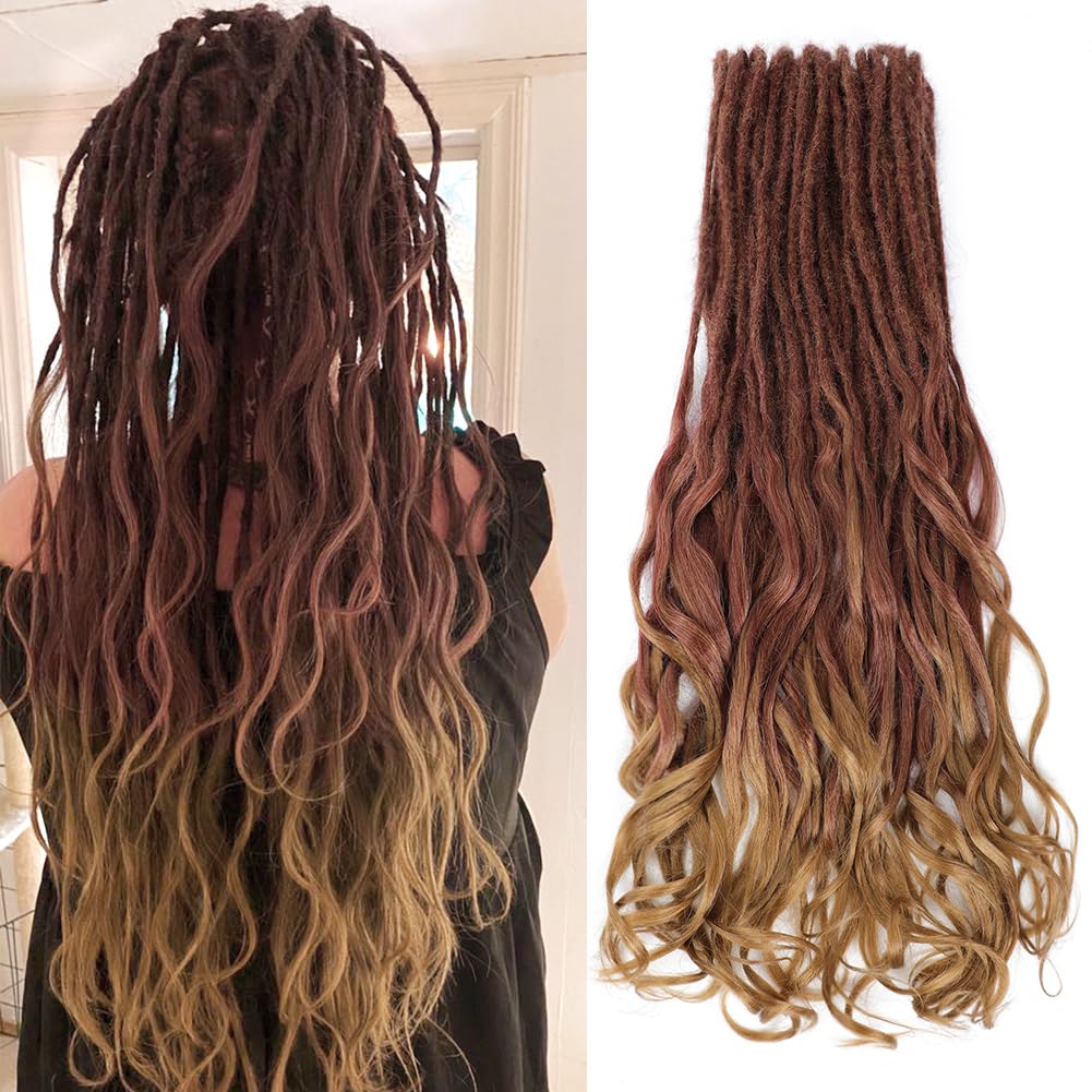 Ajsowju Loose Wave Dreads Synthetic French Curly Double Ended Dreadlock Extensions 24inches 30 Strands Thin Soft Spanish Curly DE Dread Extensions for Women (30 Strands, R27)