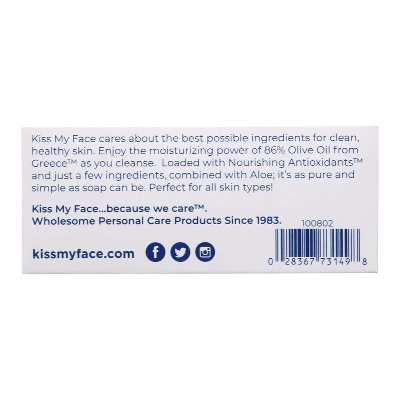 Kiss My Face Pure Olive Oil Soap - Moisturizing Aloe Vera Bar Soap | 8 oz, 8 Pack