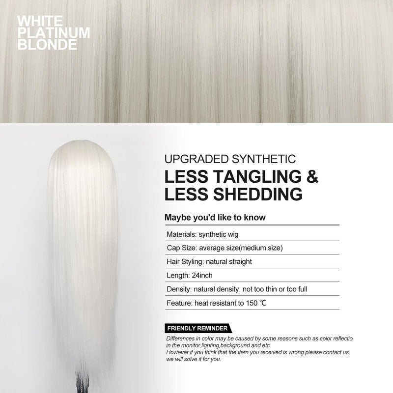 Jozlynn White Platinum Blonde Lace Front Wigs for Women Pre-plucked Natural Hairline Long Straight Heat Resistant Synthetic Glueless Wig For Party Daily Wear