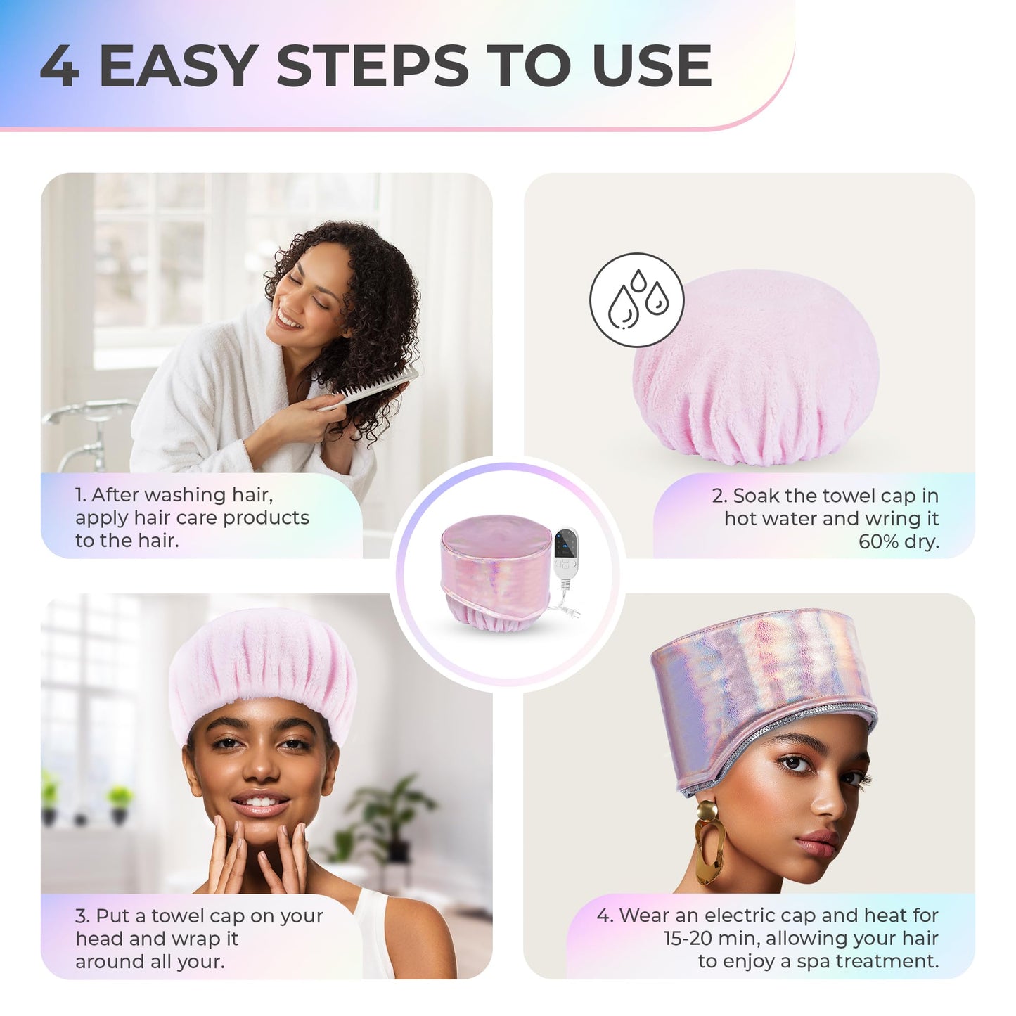 SISWOW Heat Cap for Deep Conditioning w/10-level Heats Up Quickly, Hair Steamer for Natural Black Hair Home Use - Thermal Heat Cap for Treatment, Great for Deep Conditioner - Portable, Waterproof