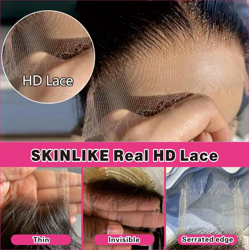 NIKISS SKINLIKE Real HD Lace Closure, 2x6 HD Lace Closure Straight Human Hair Pre-Plucked Bleached Knots 0.095mm Ultra-thin Invisible Swiss Lace 14 Inch