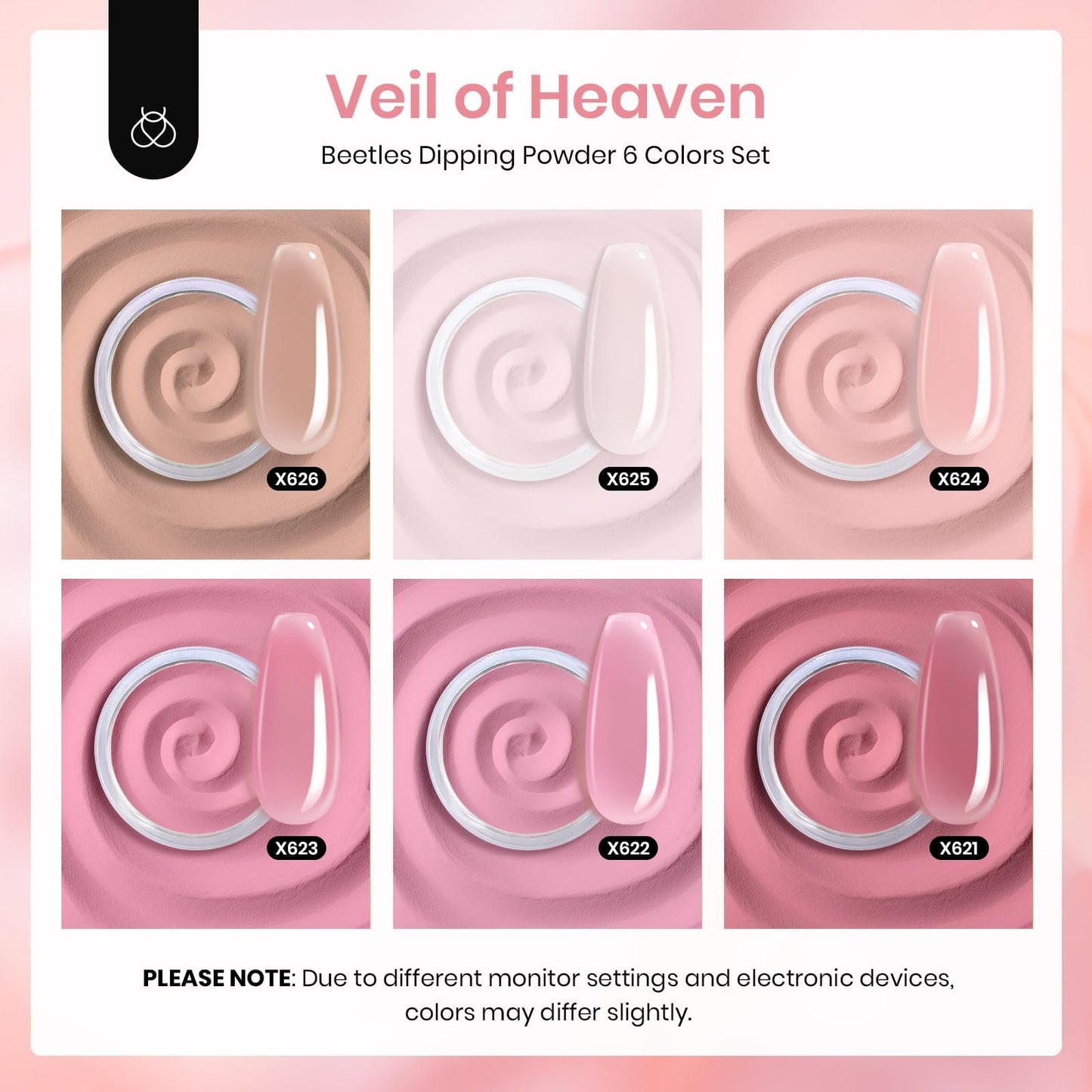 Beetles Pink Dip Powder Nail Kit 6 Color Nude Pink Brown Dip Nails Powder Starter Kit All Season Nail Dip Powder Kit No Need Nail Lamp DIY Salon at Home Summer Gift for Women