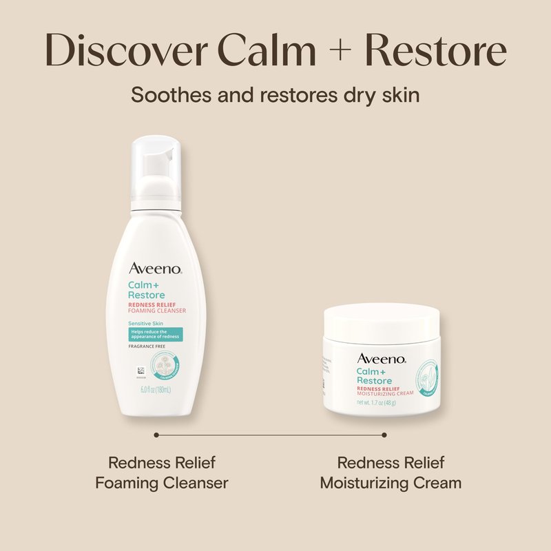 Aveeno Calm + Restore Facial Moisturizer Face Cream for Redness Relief, Non-Comedogenic, Ceramide & Vitamin B5, Hydrating for Dry, Sensitive Skin, Hypoallergenic, Fragrance-Free, 1.7 oz