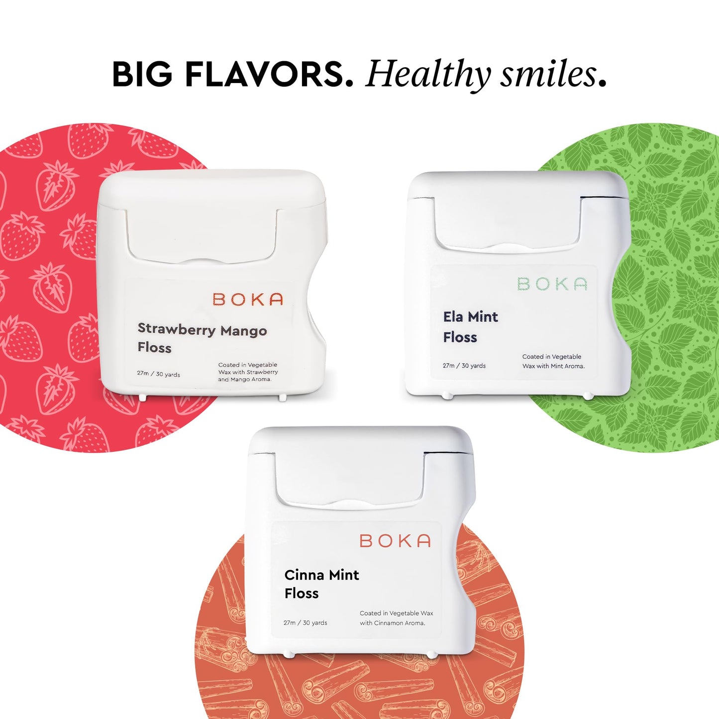 Boka Strawberry Mango Expandable Woven Dental Floss, Made from Natural Vegetable Wax, Teflon-Free, 30 Yards of Waxed Floss (Pack of 1)