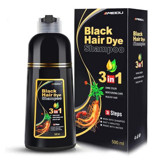 IIIMEIDU MEIDU Black Hair Dye Shampoo 3 in 1 for Gray Coverage, Semi Permanent Hair Color Shampoo for Color Treated Hair Dye for Women Men Champu Para Canas pintar el pelo 500ml