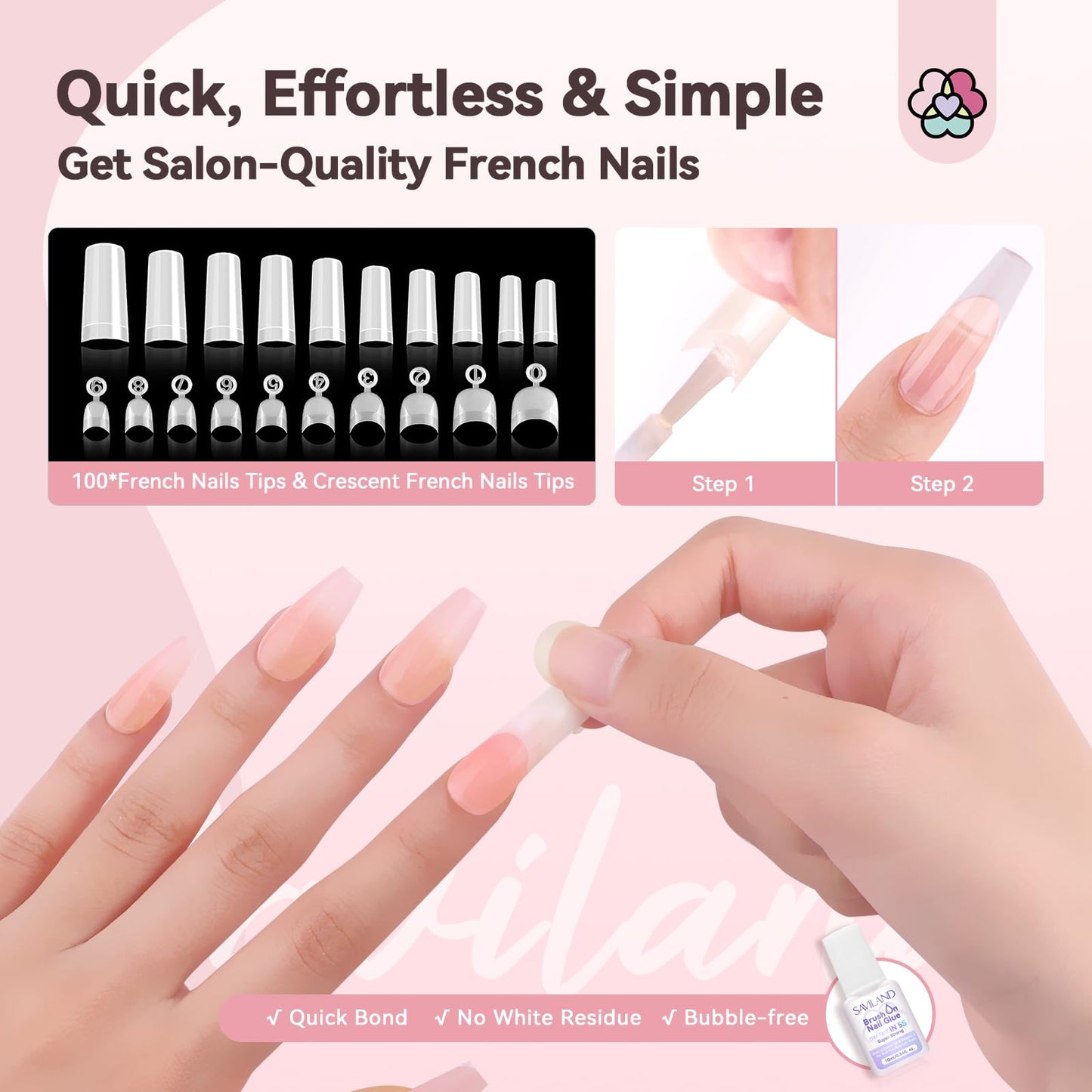 Saviland French Manicure Kit with Everything: Silicone French Tip Nail Stamp French Nails for Beginners Easy French Nails Brush Tips Guide Stickers Fast French Tip Tool Acrylic Nail Kit
