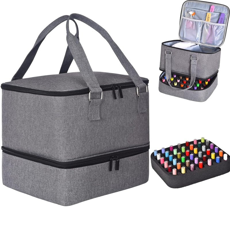 Nail Polish Organizer Case - Holds 42 Bottles & Nail Lamp | Double Layer Storage Bag with Handle (Grey)